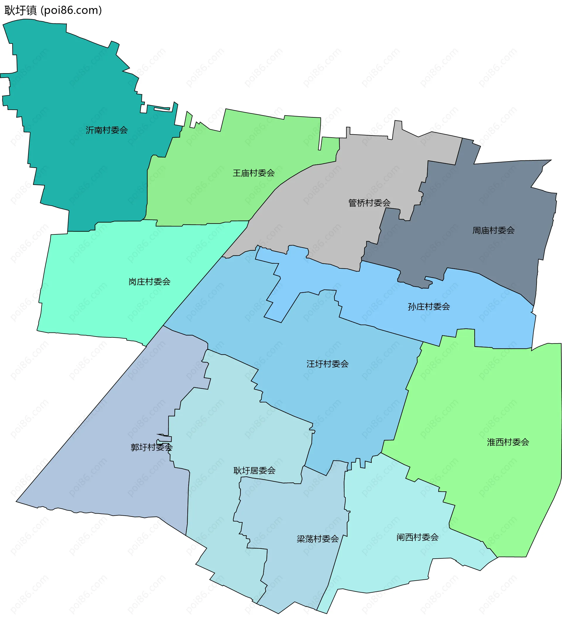 耿圩镇边界地图(五级行政区划)