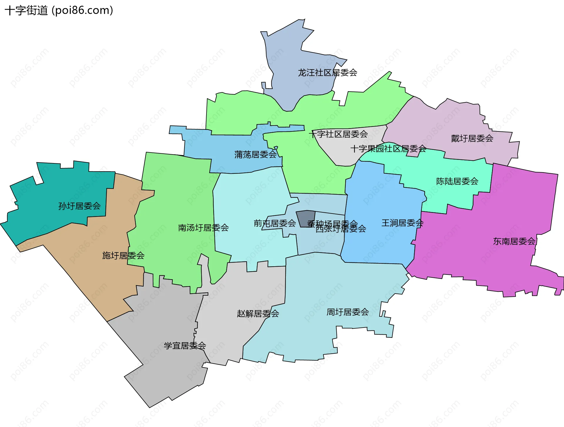 十字街道边界地图(五级行政区划)