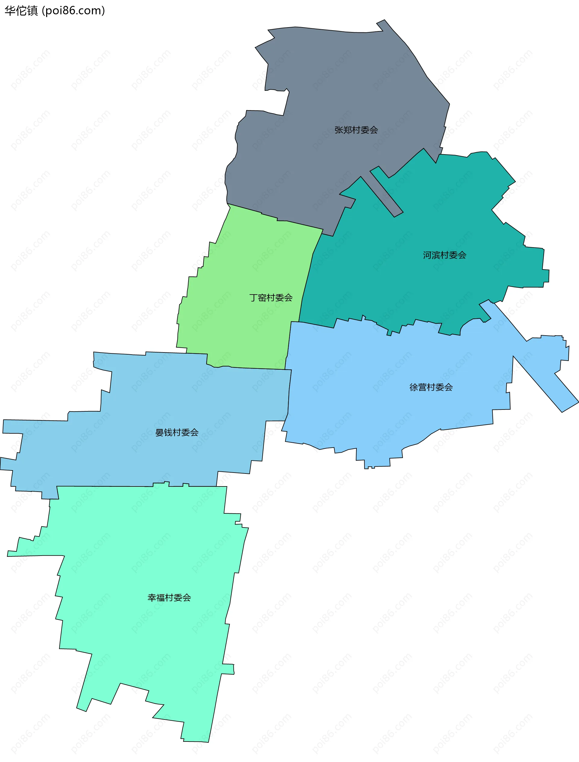 华佗镇边界地图(五级行政区划)