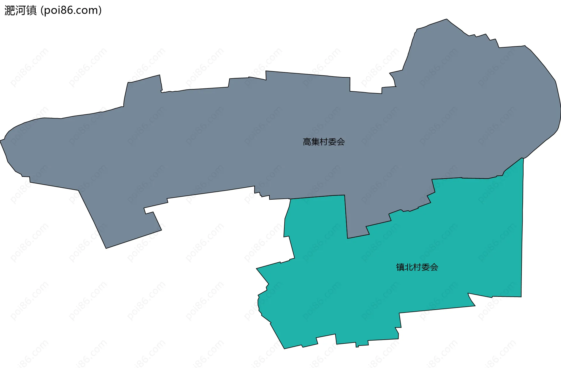 淝河镇边界地图(五级行政区划)