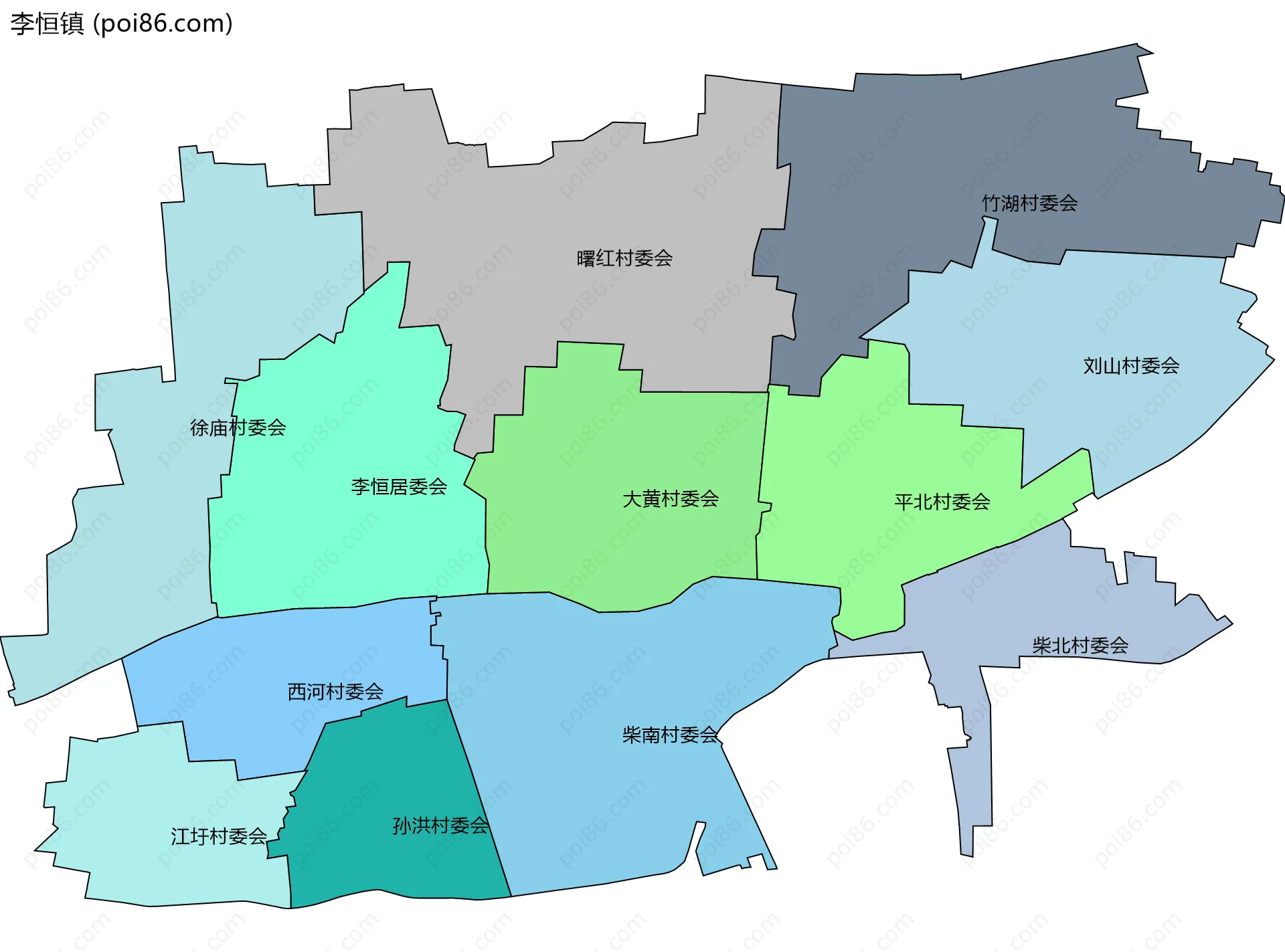 李恒镇边界地图(五级行政区划)