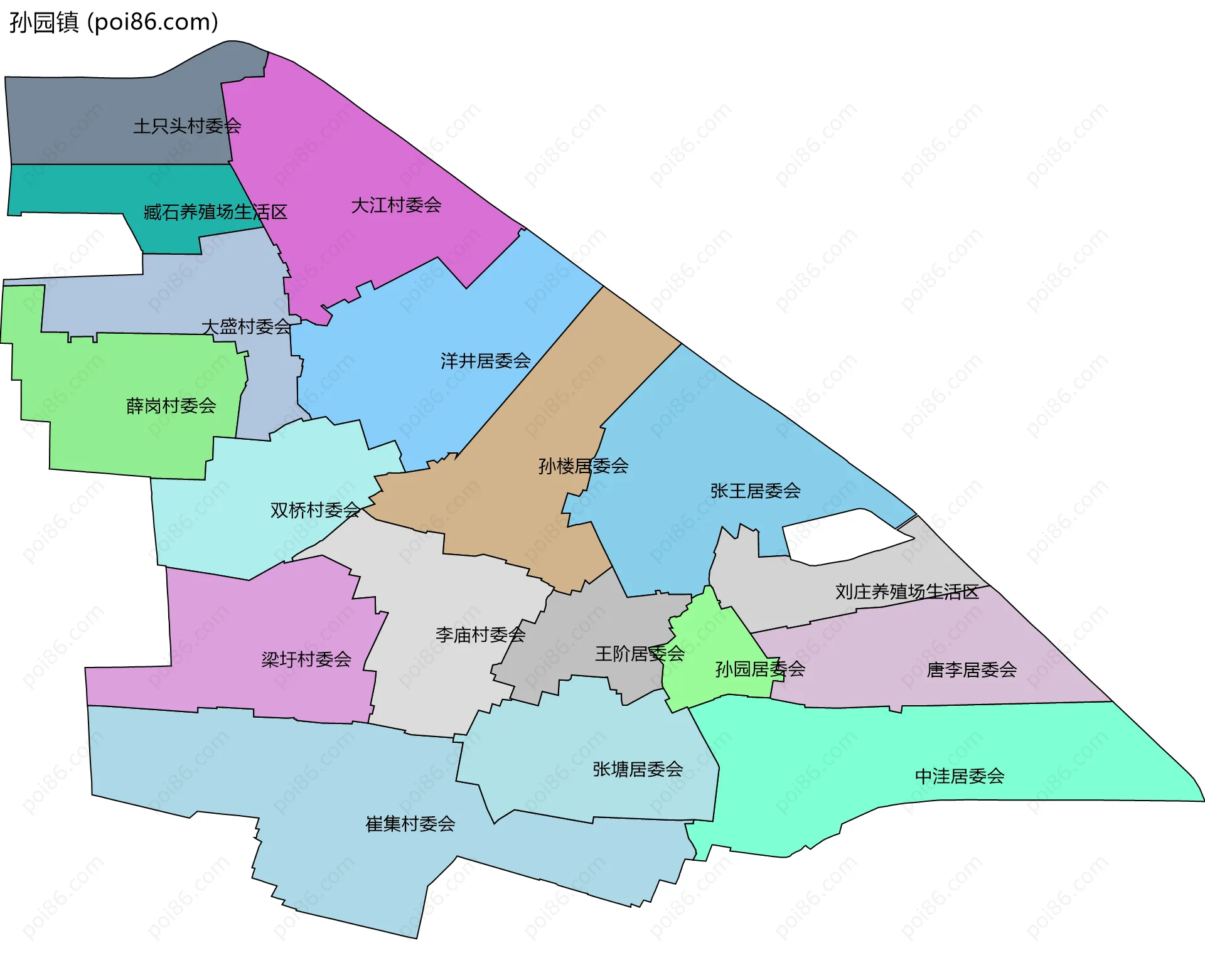 孙园镇边界地图(五级行政区划)