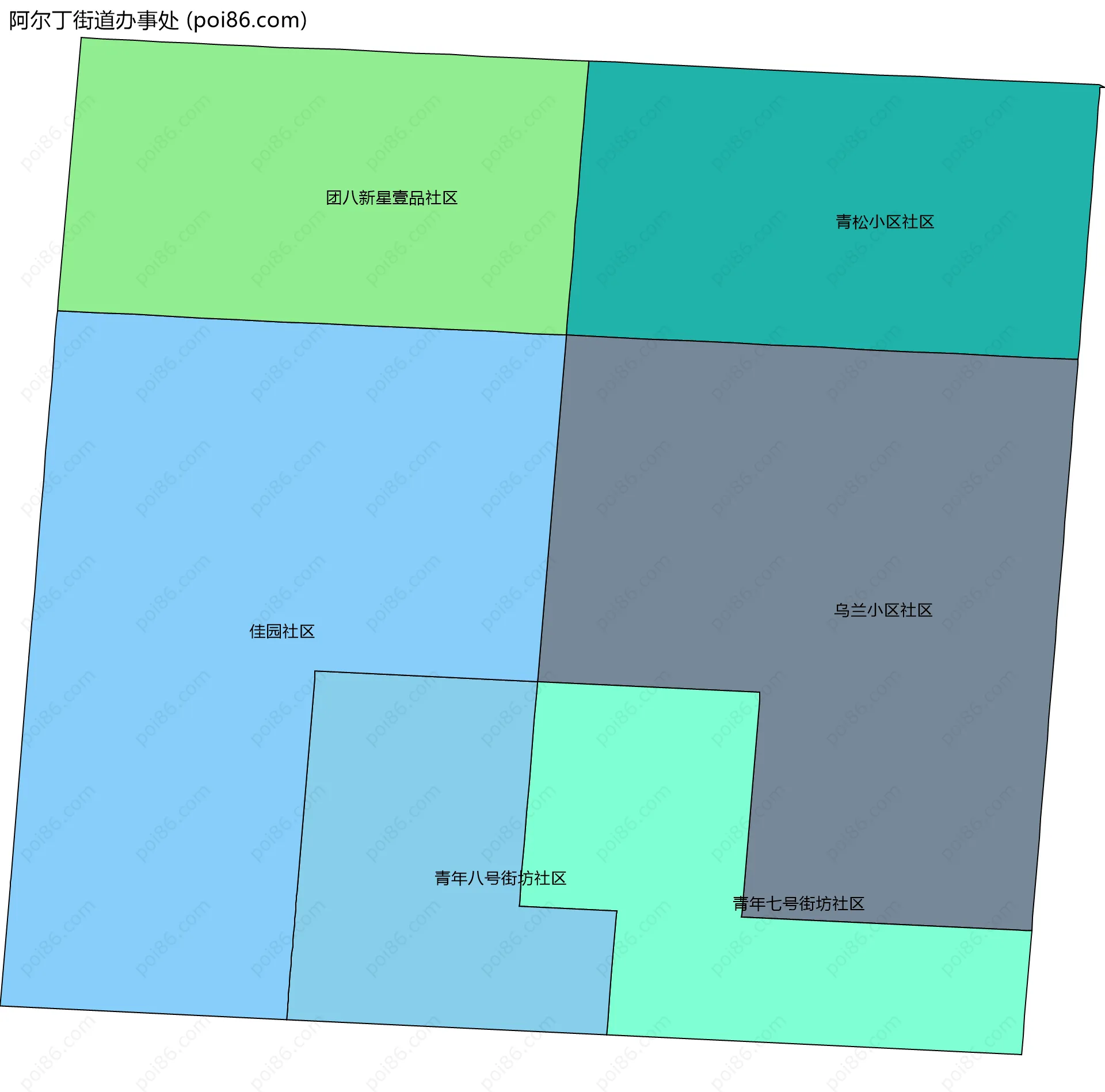 阿尔丁街道办事处边界地图(五级行政区划)