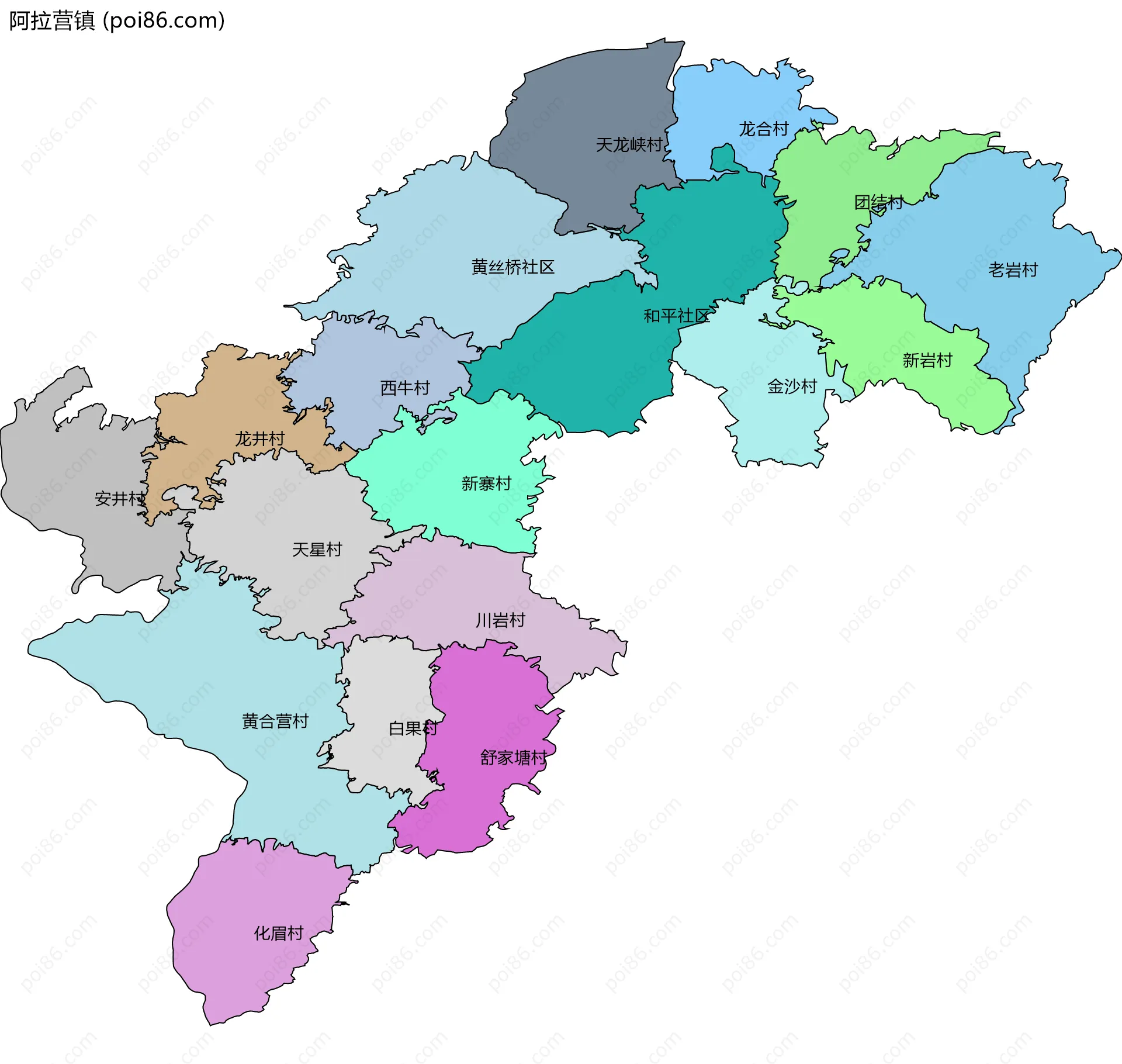 阿拉营镇边界地图(五级行政区划)