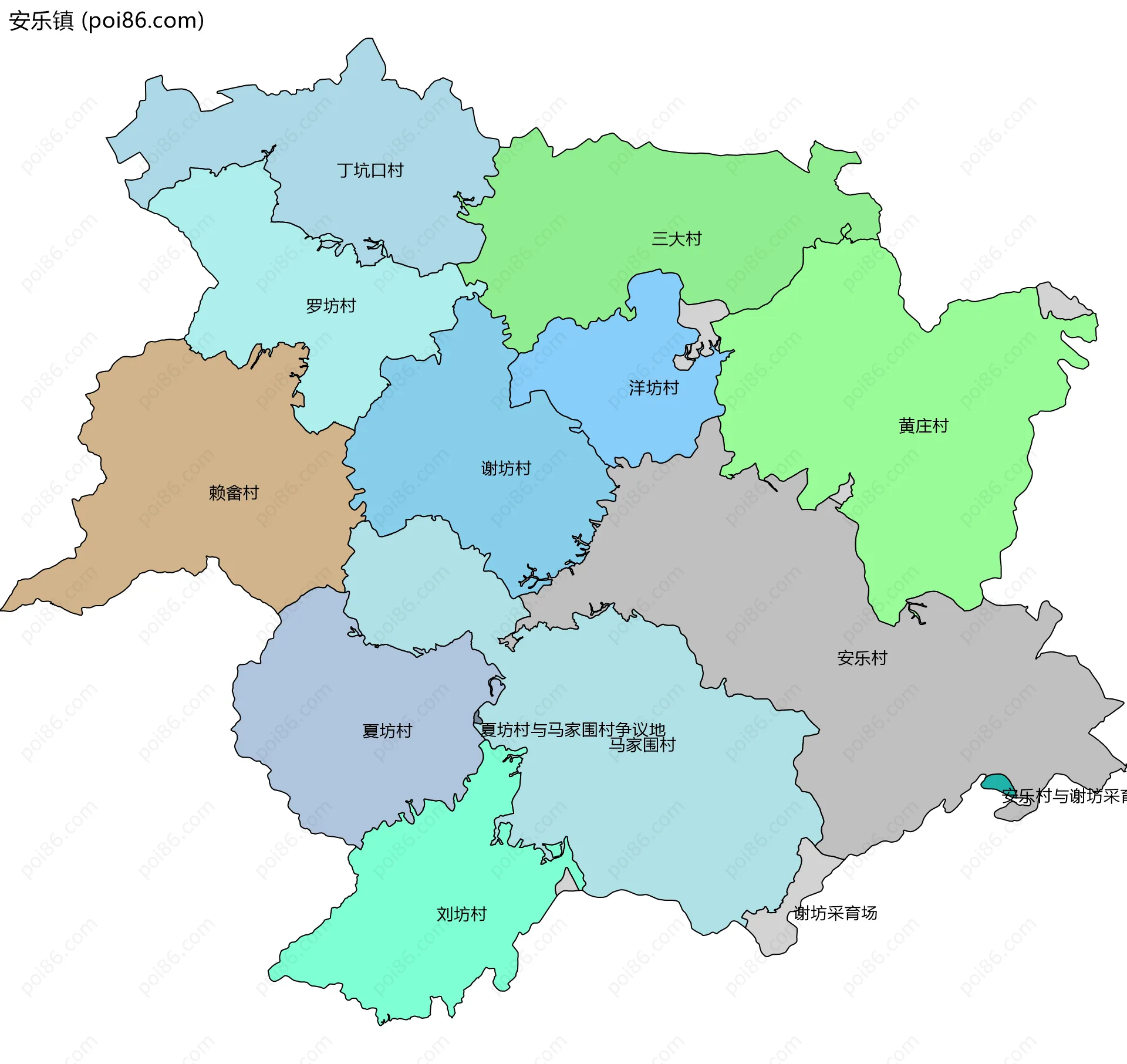 安乐镇边界地图(五级行政区划)