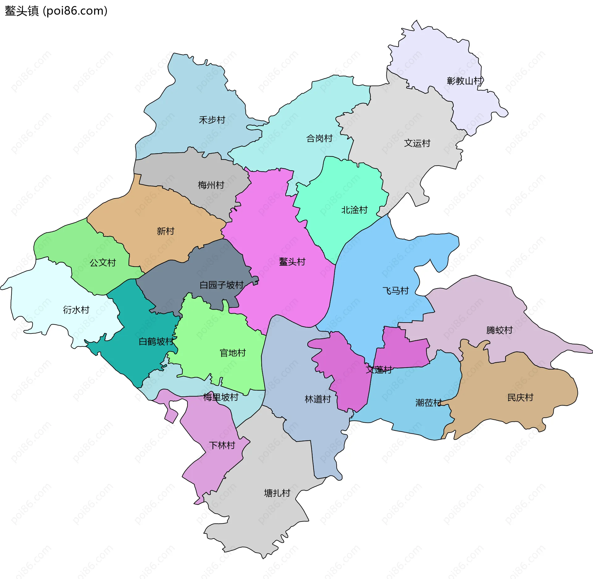 鳌头镇边界地图(五级行政区划)