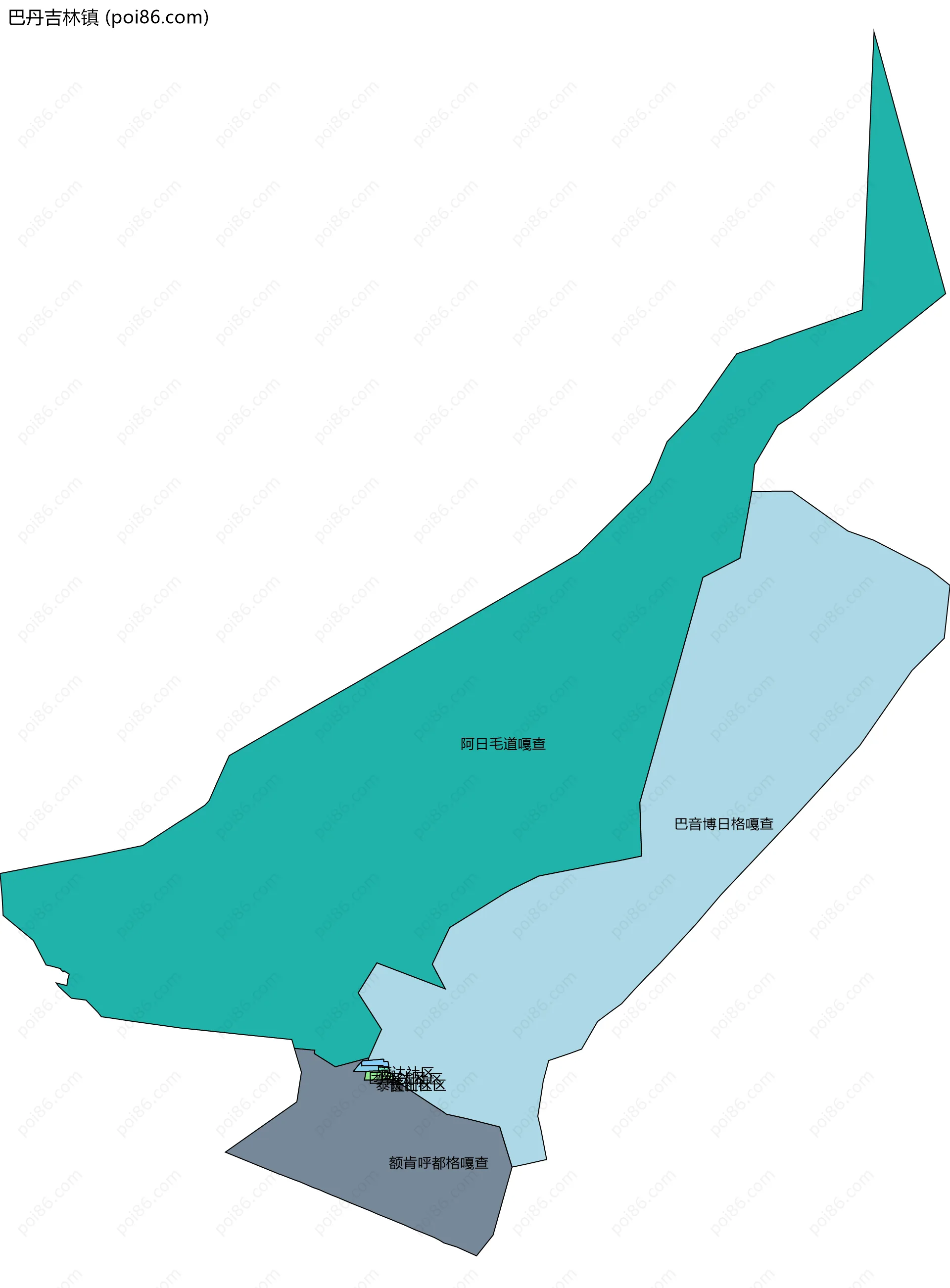 巴丹吉林镇边界地图(五级行政区划)