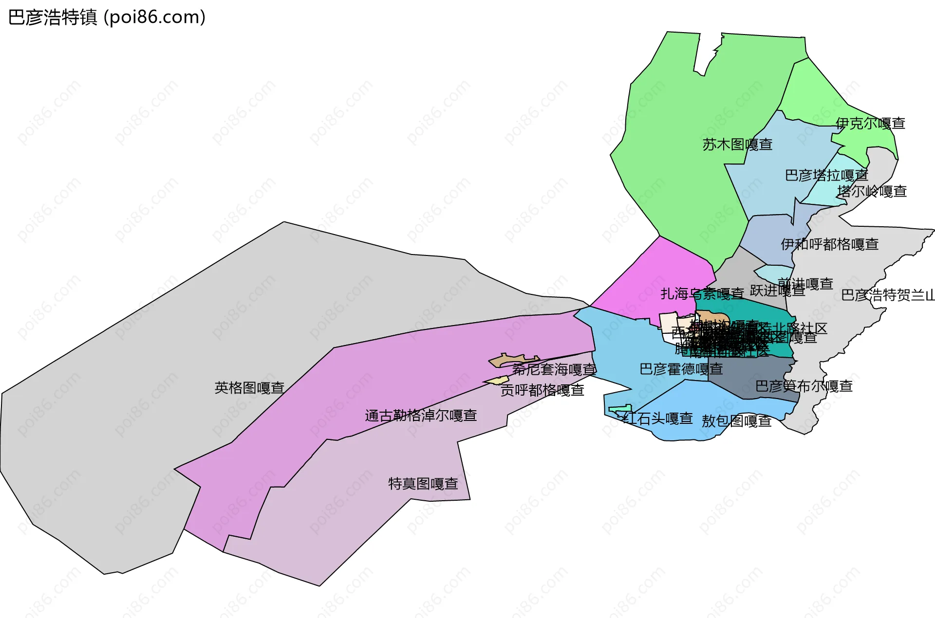 巴彦浩特镇边界地图(五级行政区划)