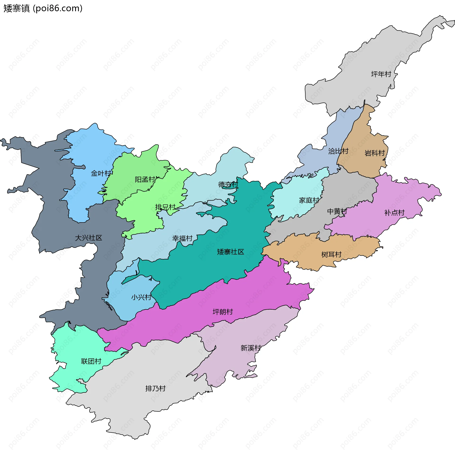 矮寨镇边界地图(五级行政区划)