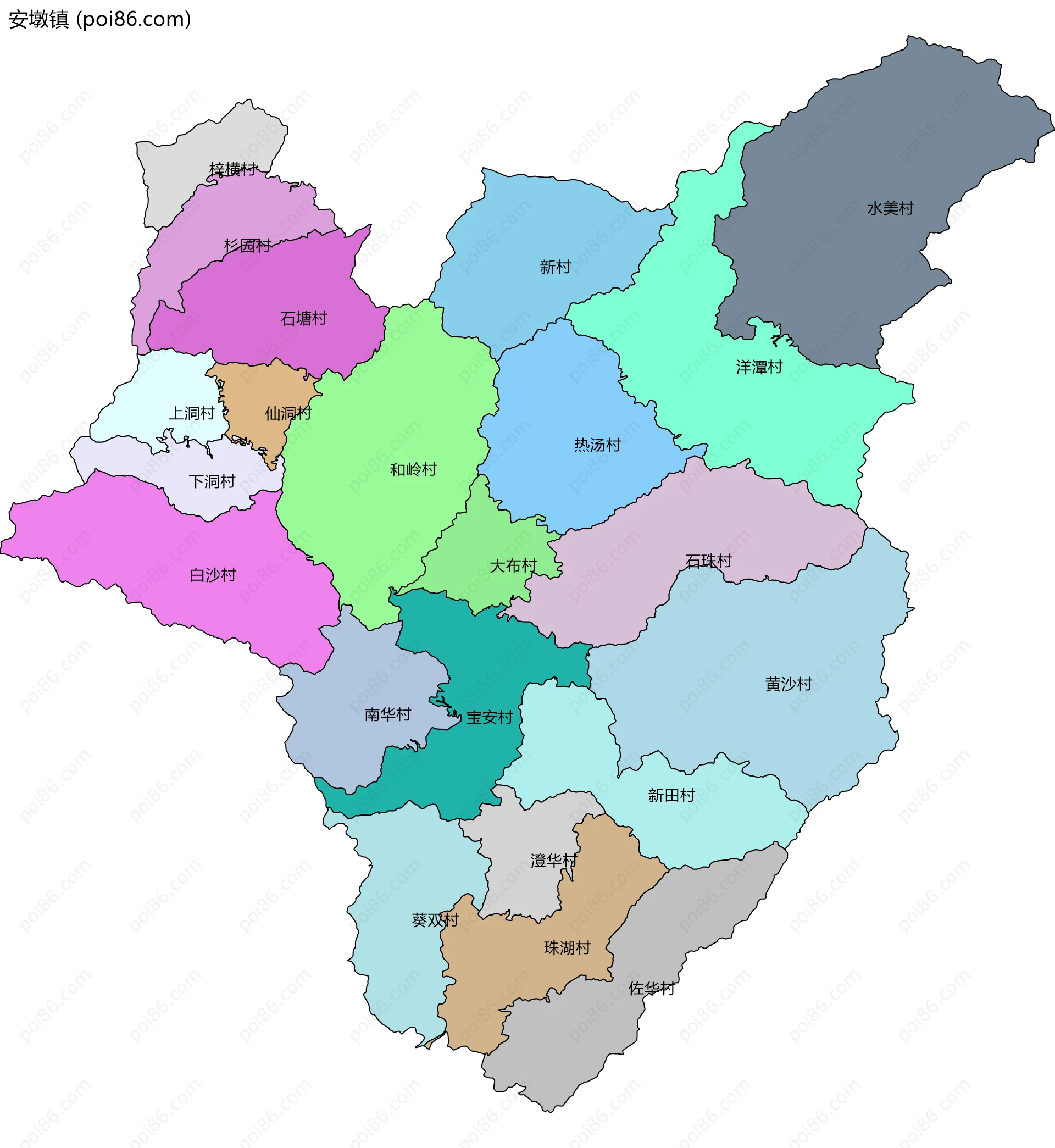 安墩镇边界地图(五级行政区划)