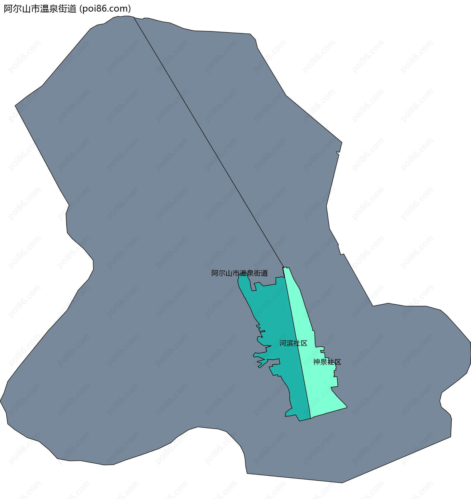 阿尔山市温泉街道边界地图(五级行政区划)