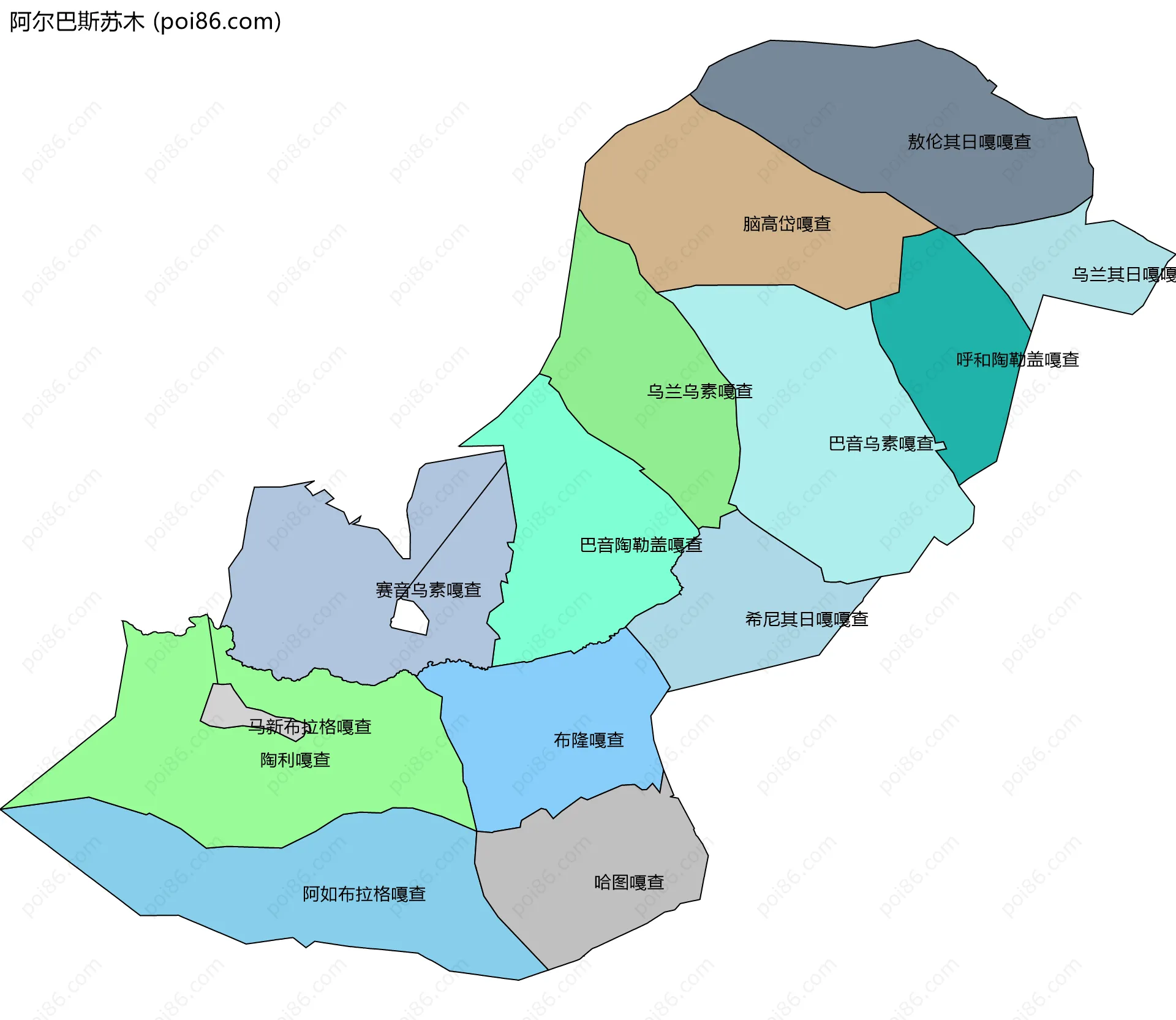 阿尔巴斯苏木边界地图(五级行政区划)