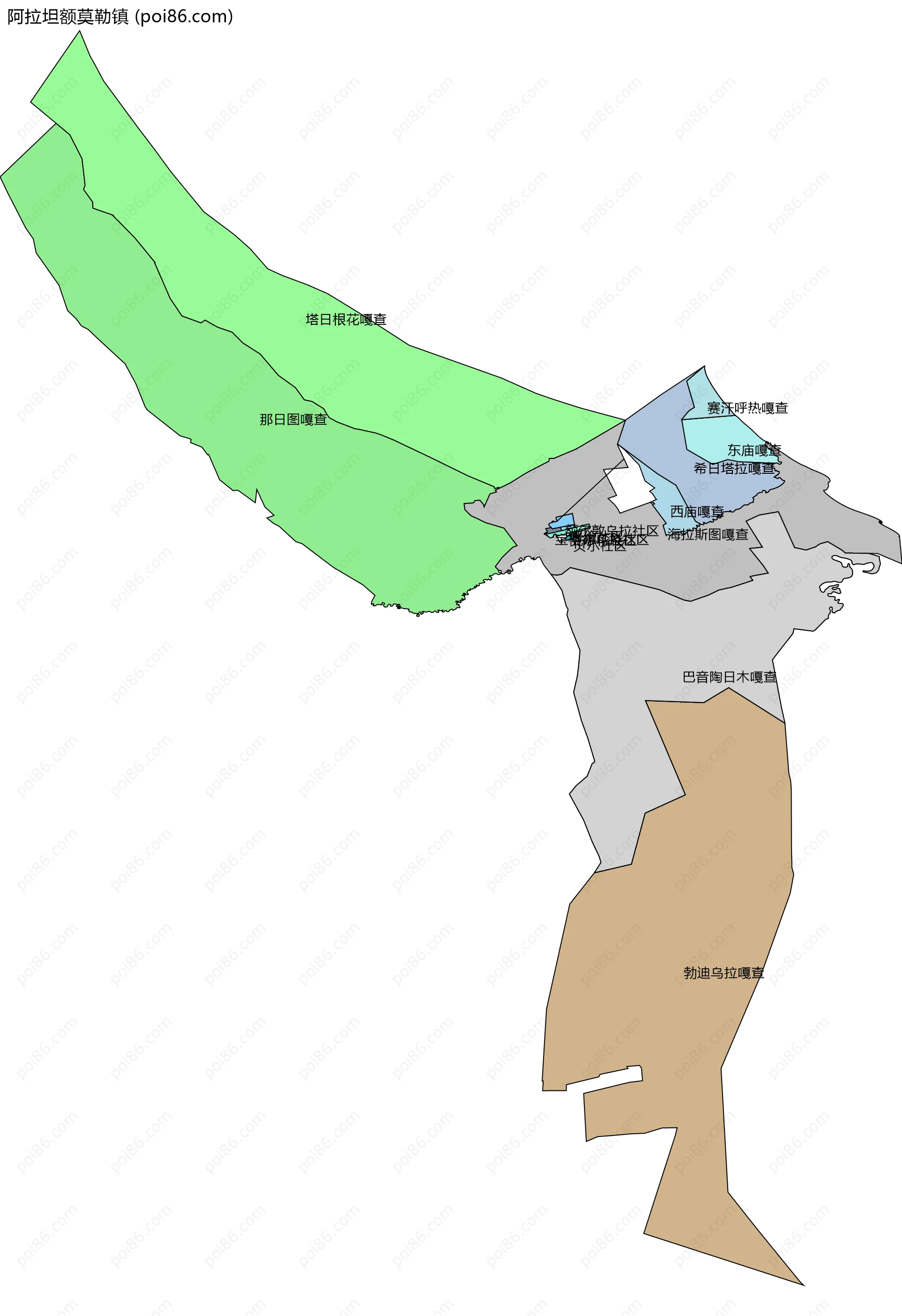 阿拉坦额莫勒镇边界地图(五级行政区划)
