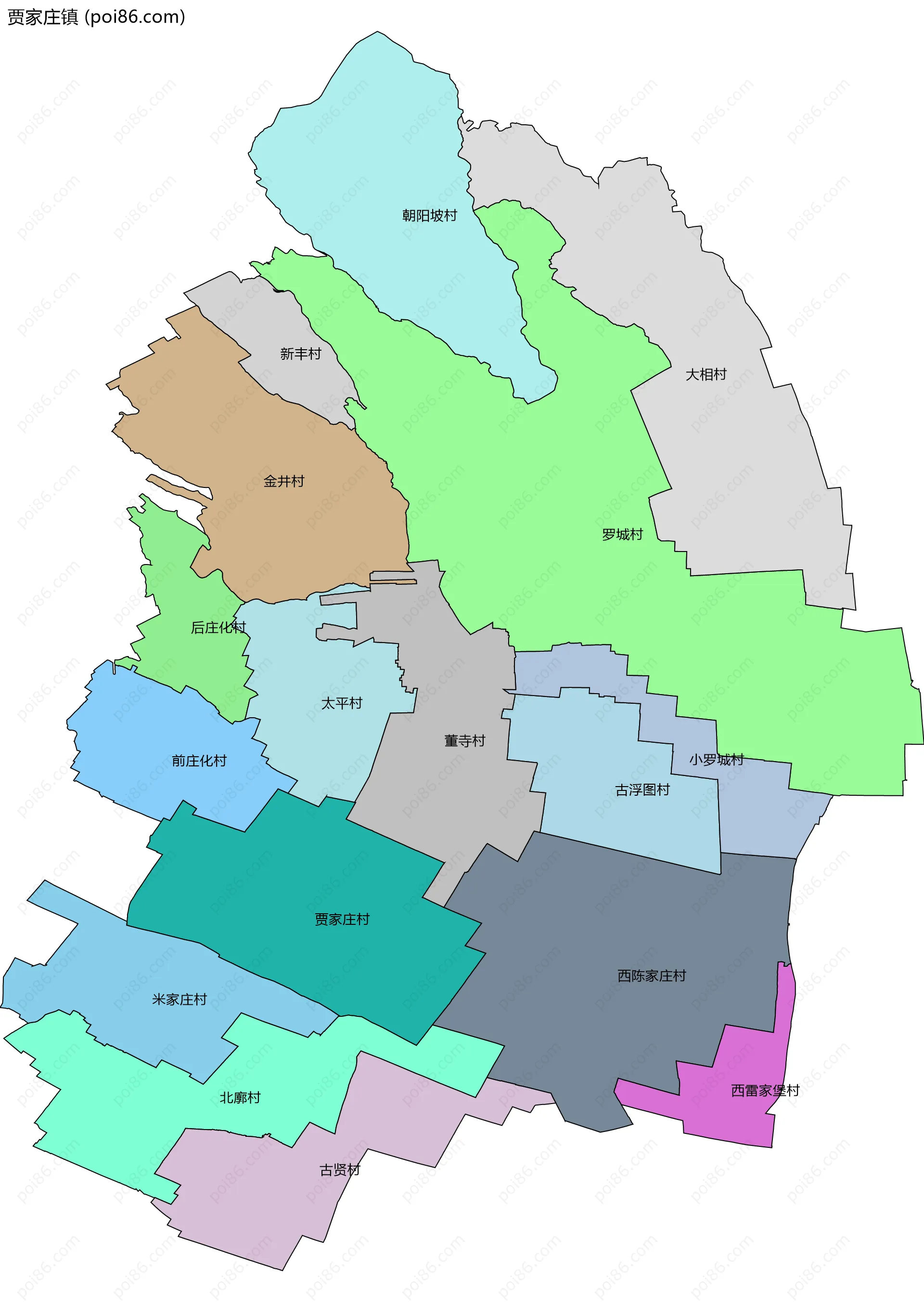 贾家庄镇边界地图(五级行政区划)