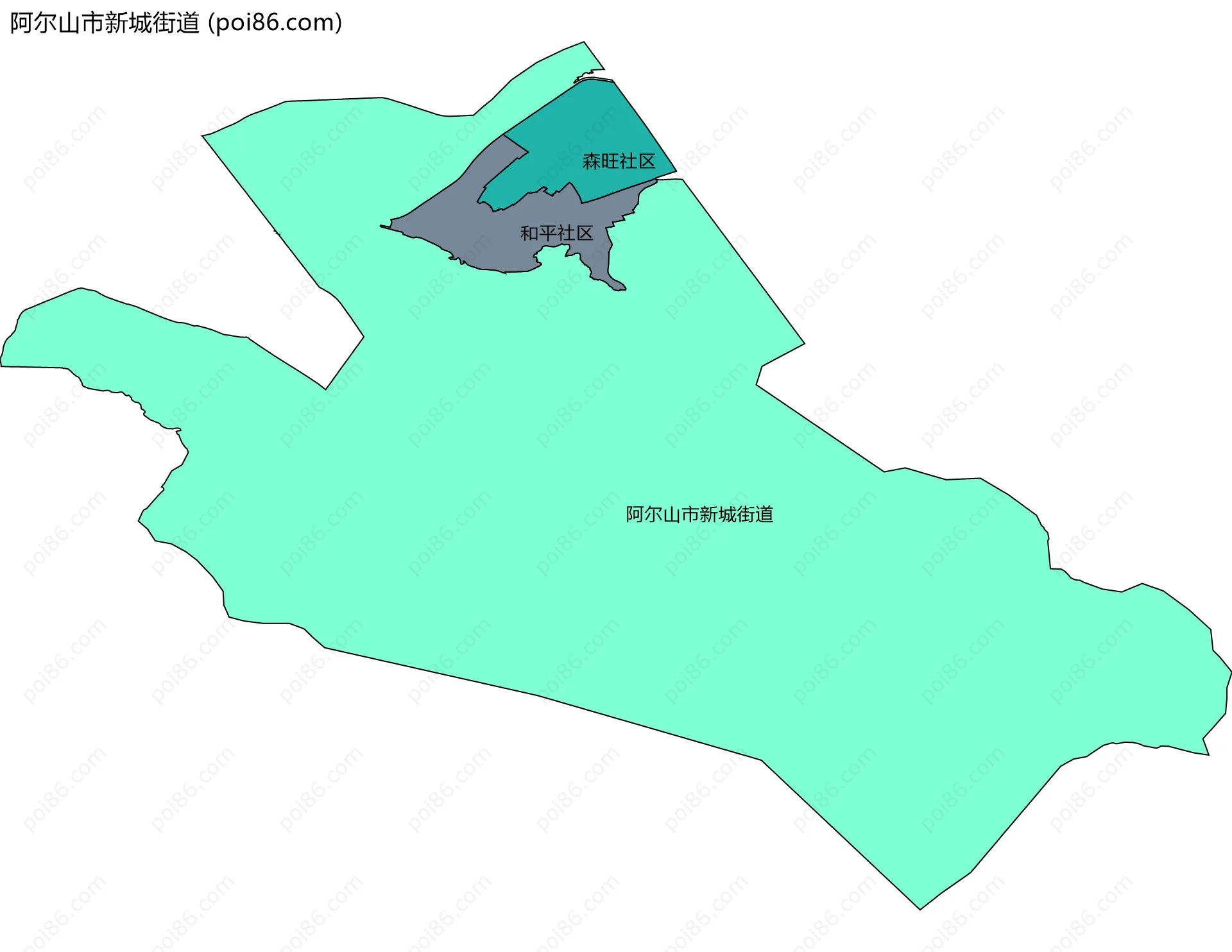 阿尔山市新城街道边界地图(五级行政区划)