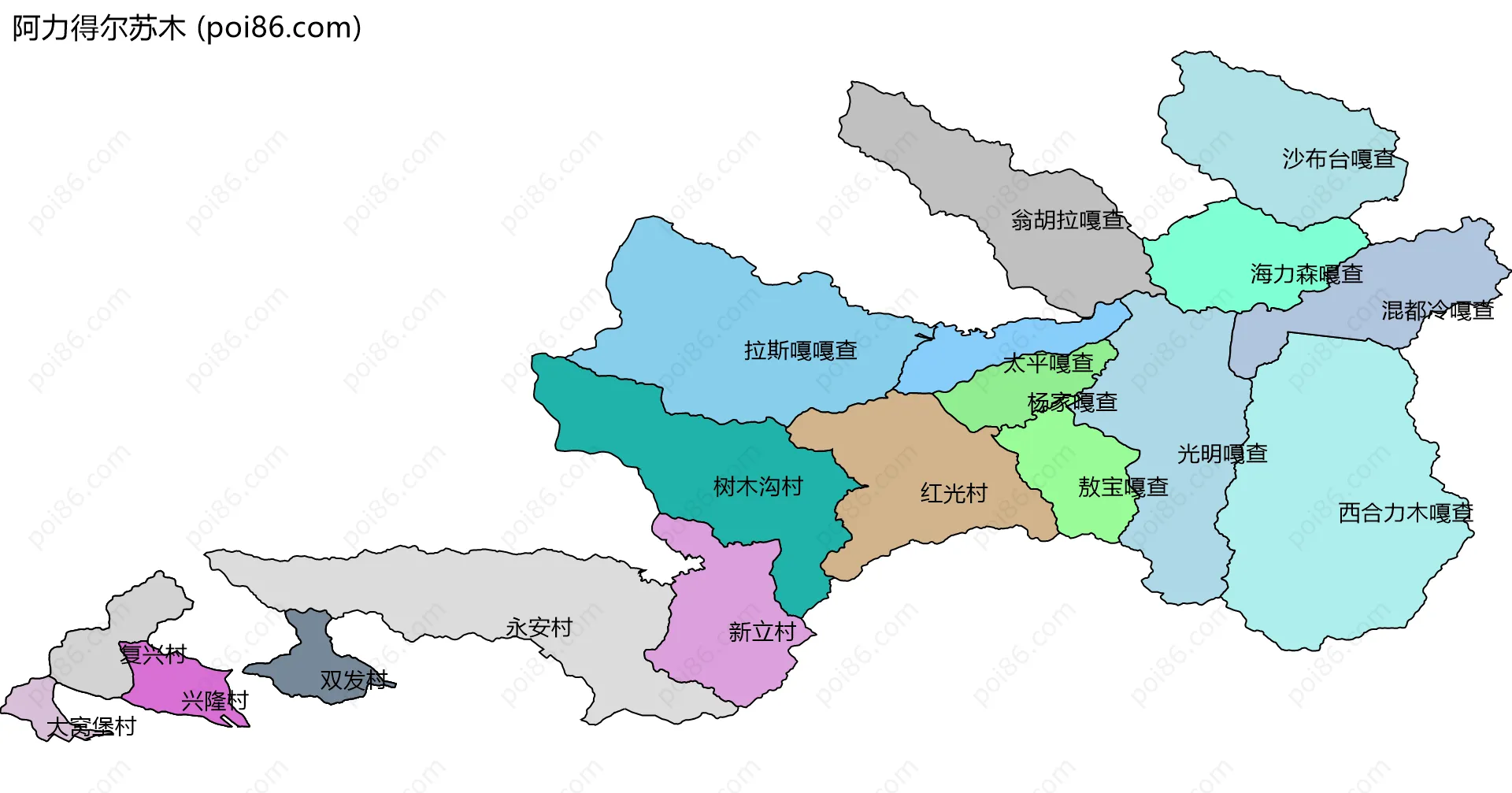 阿力得尔苏木边界地图(五级行政区划)