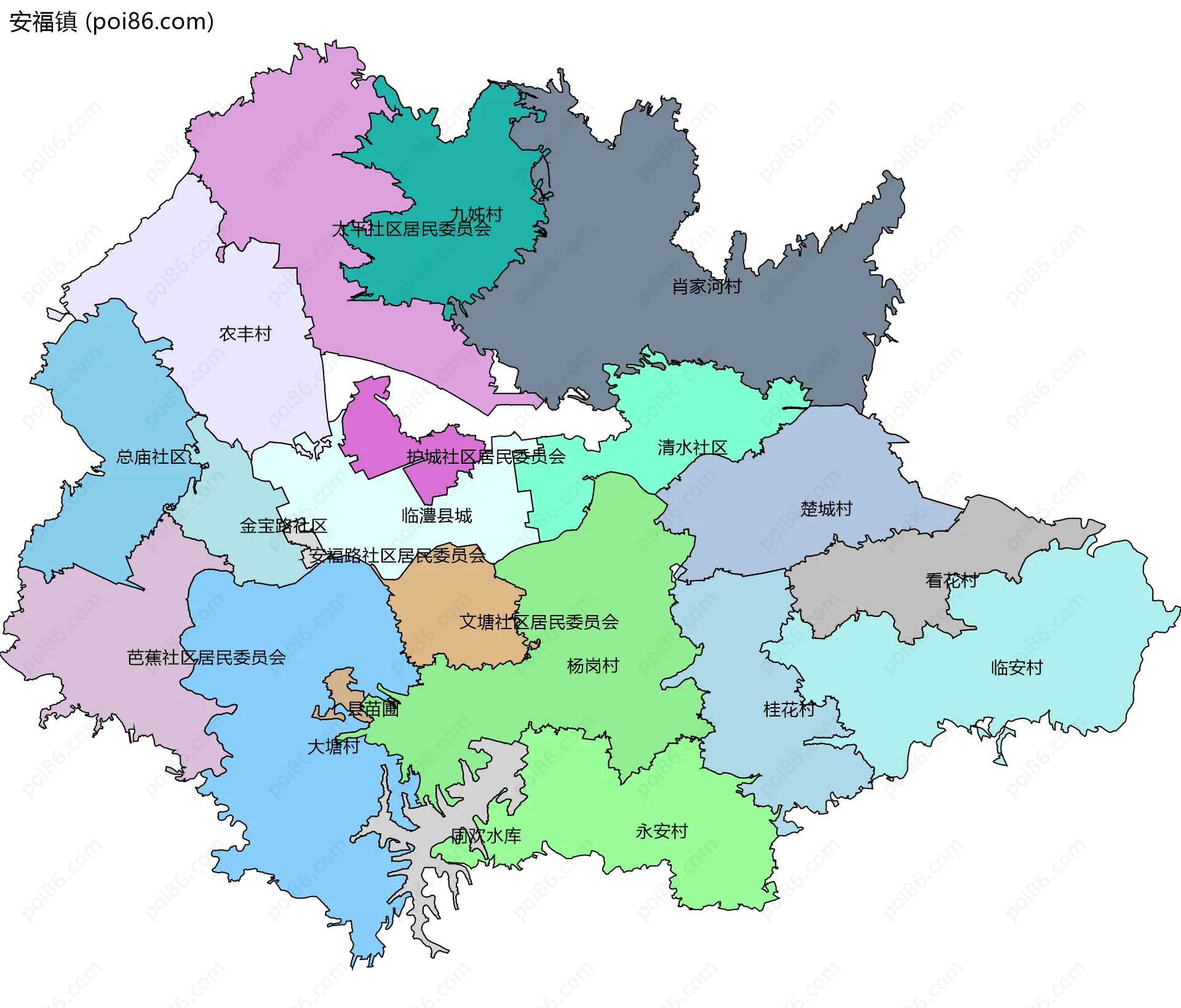 安福镇边界地图(五级行政区划)