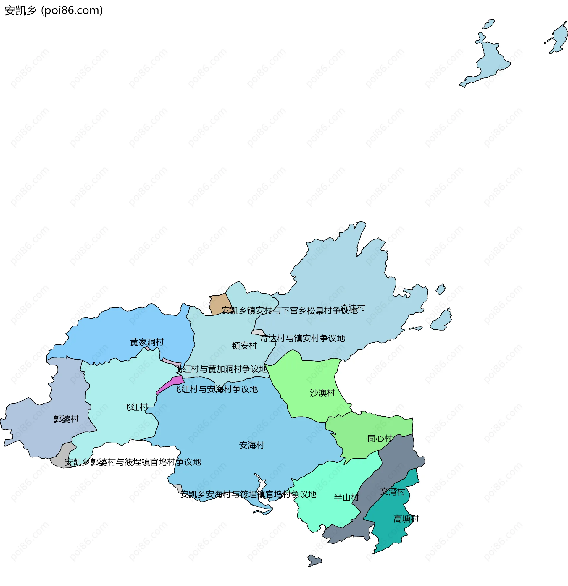 安凯乡边界地图(五级行政区划)