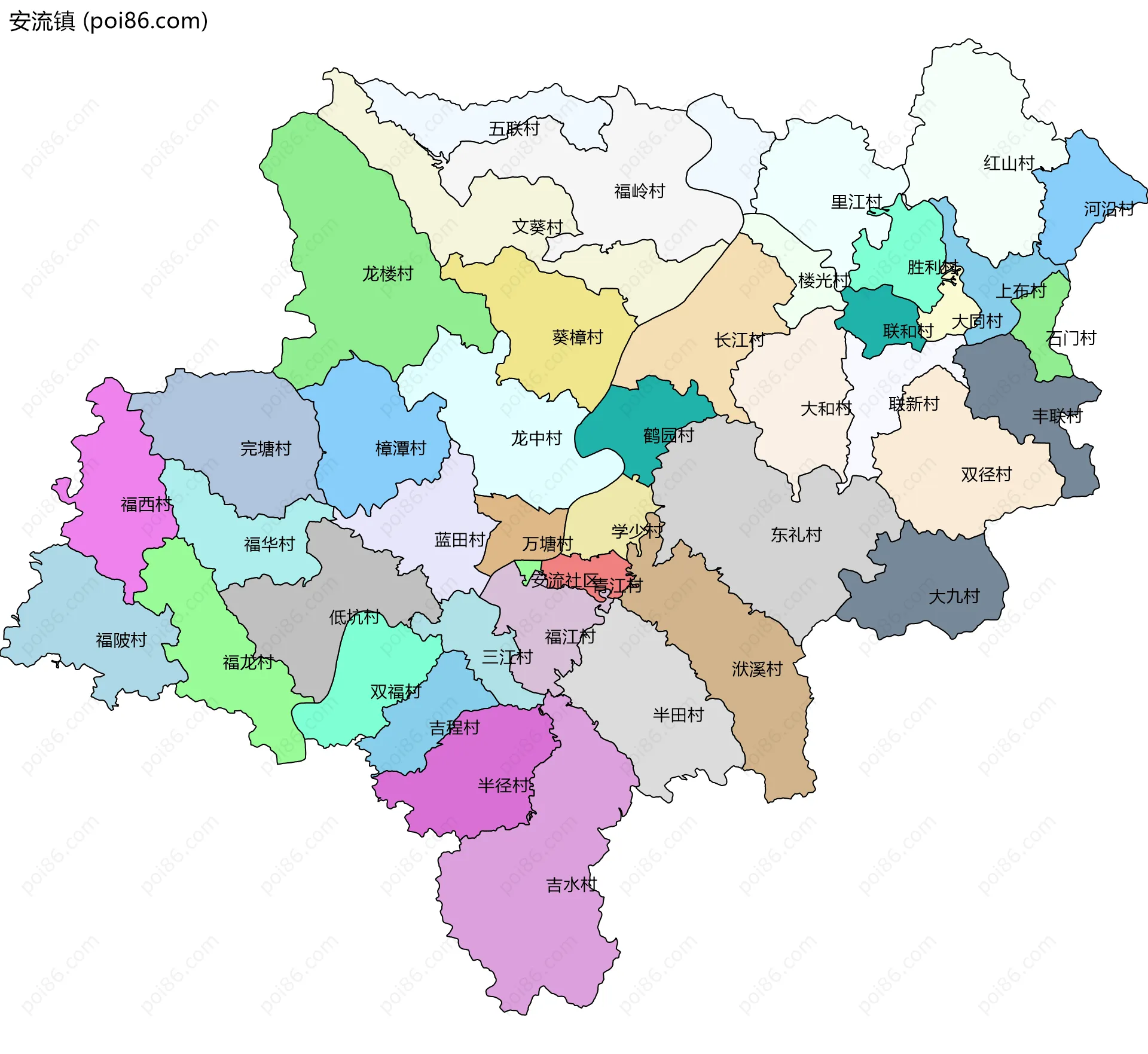 安流镇边界地图(五级行政区划)