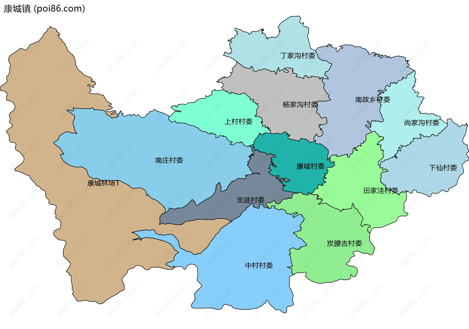 康城镇边界地图(五级行政区划)