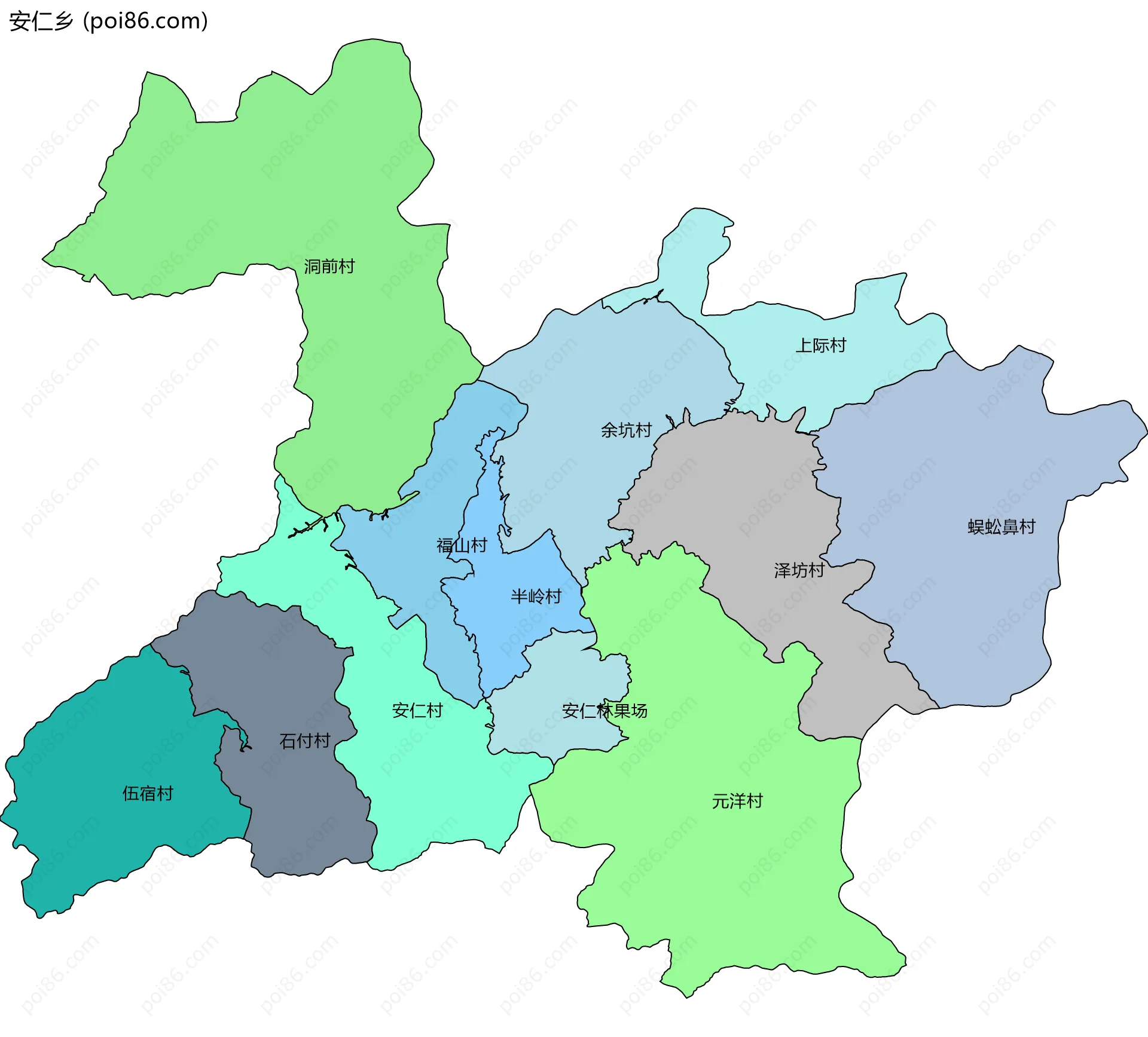 安仁乡边界地图(五级行政区划)