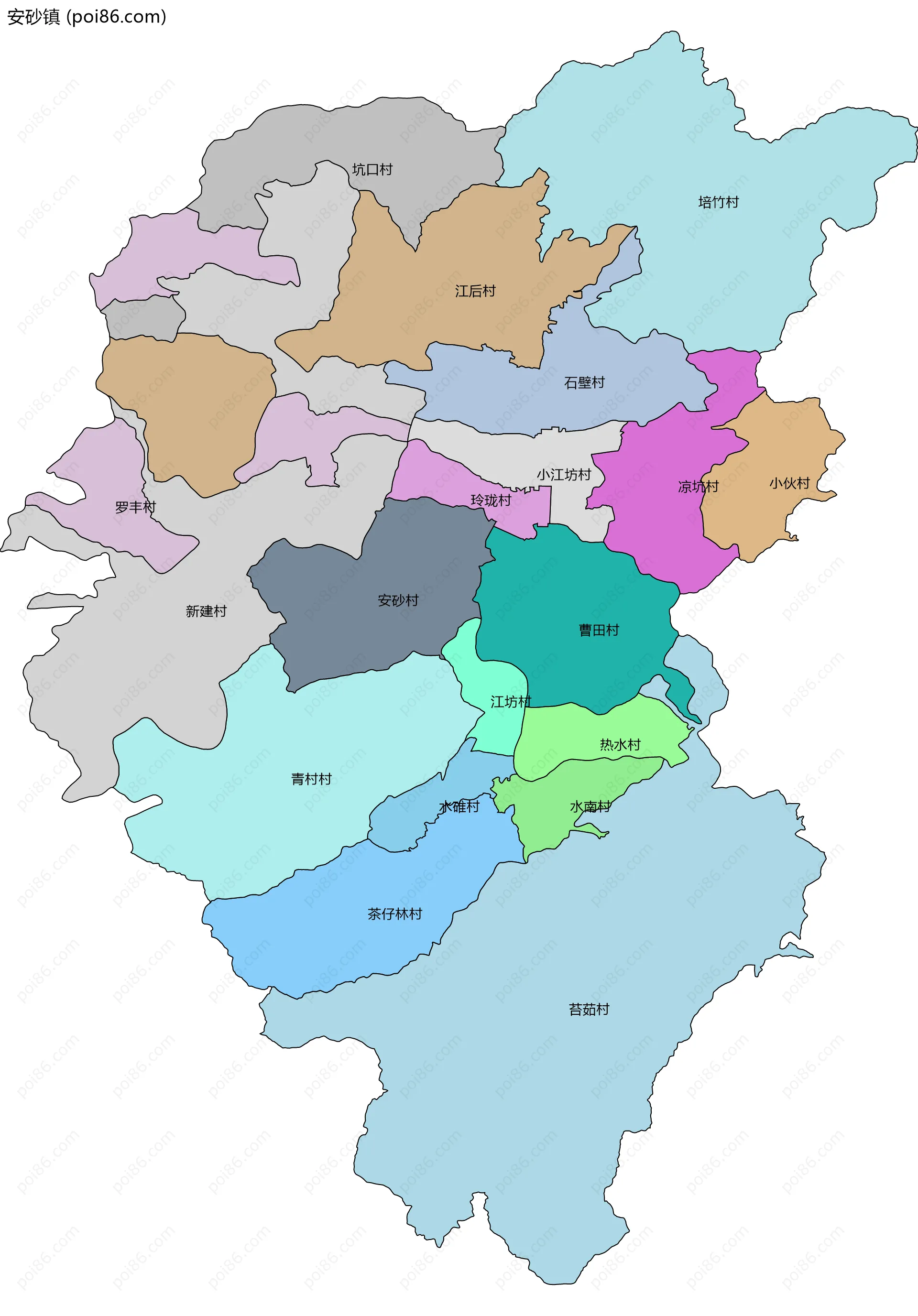 安砂镇边界地图(五级行政区划)