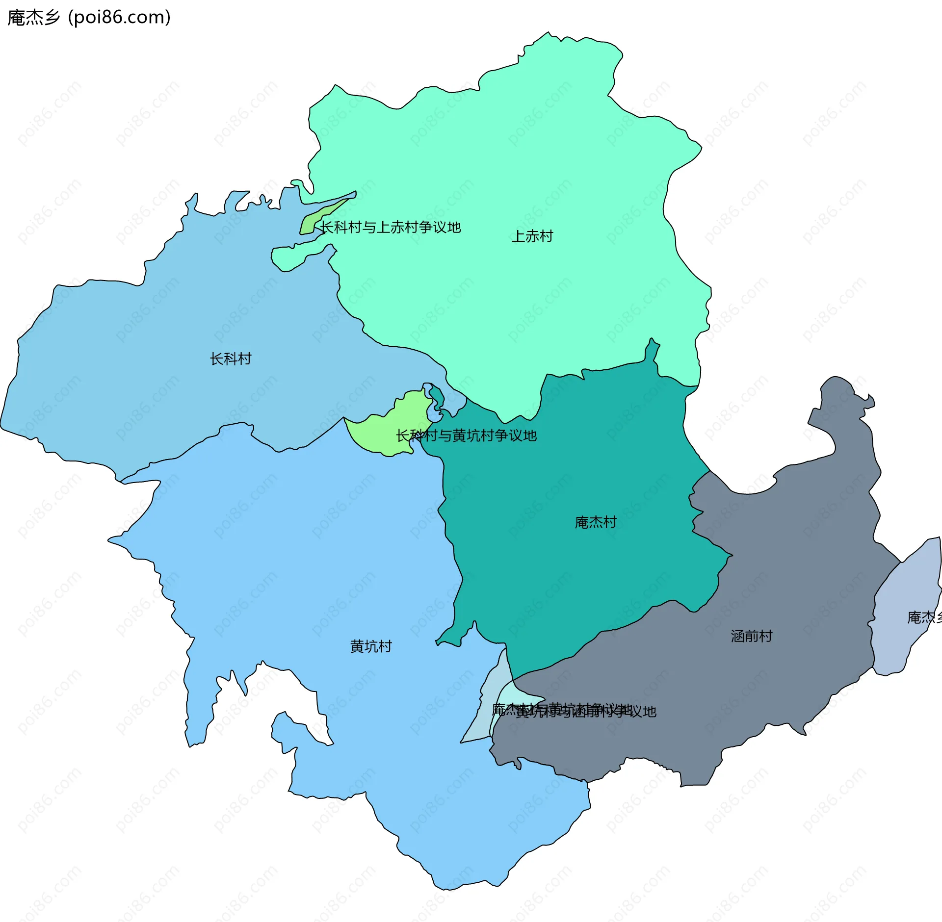 庵杰乡边界地图(五级行政区划)