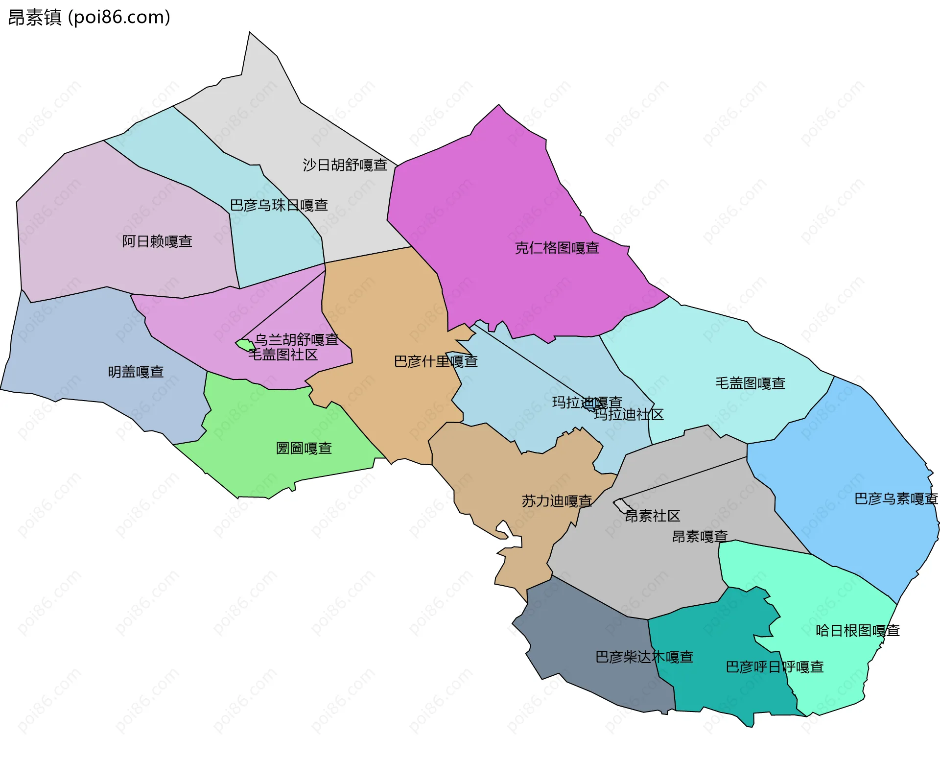 昂素镇边界地图(五级行政区划)