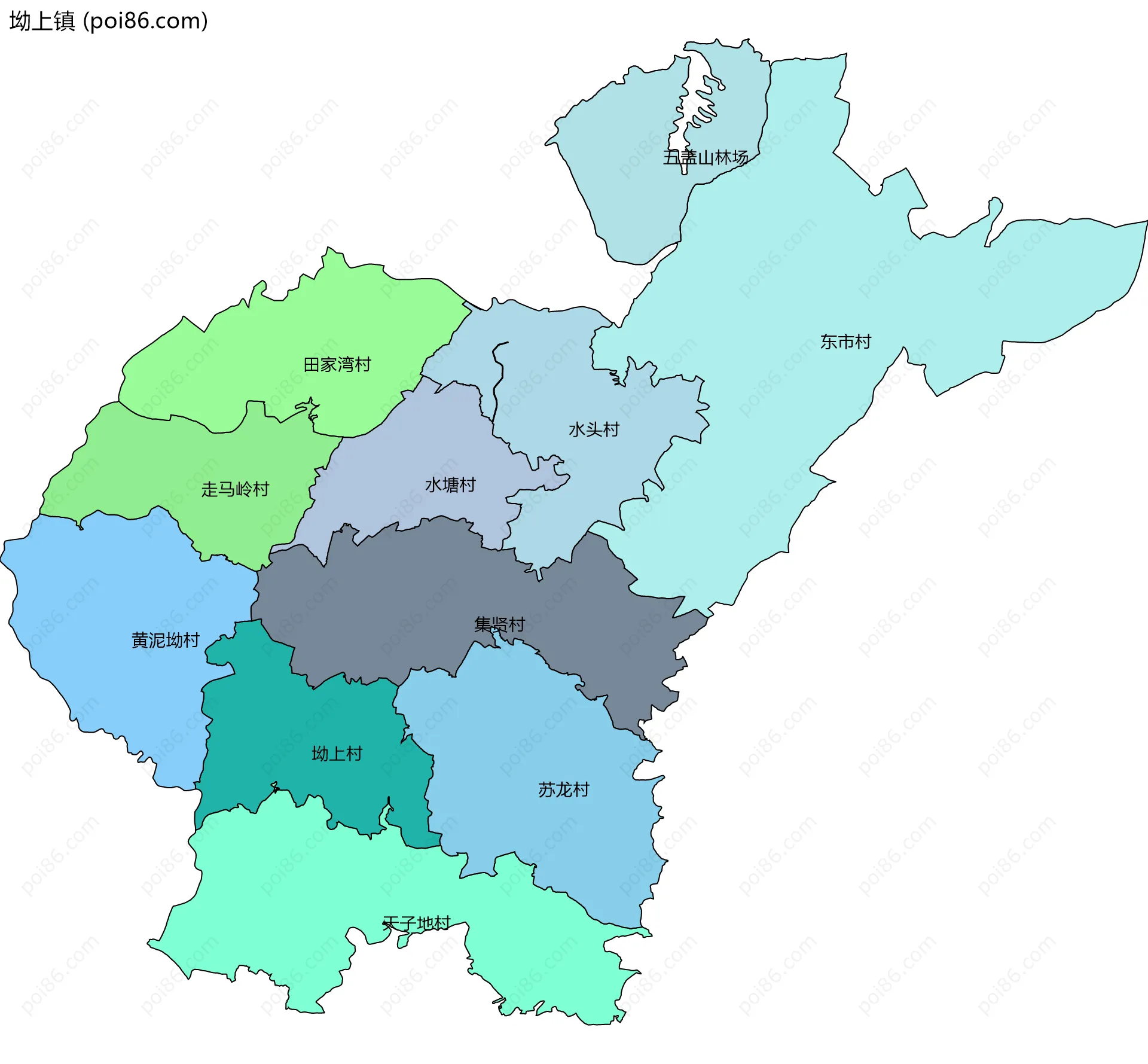 坳上镇边界地图(五级行政区划)