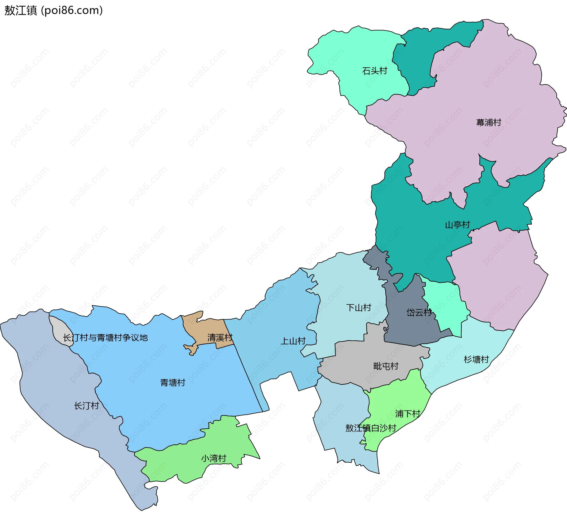 敖江镇边界地图(五级行政区划)