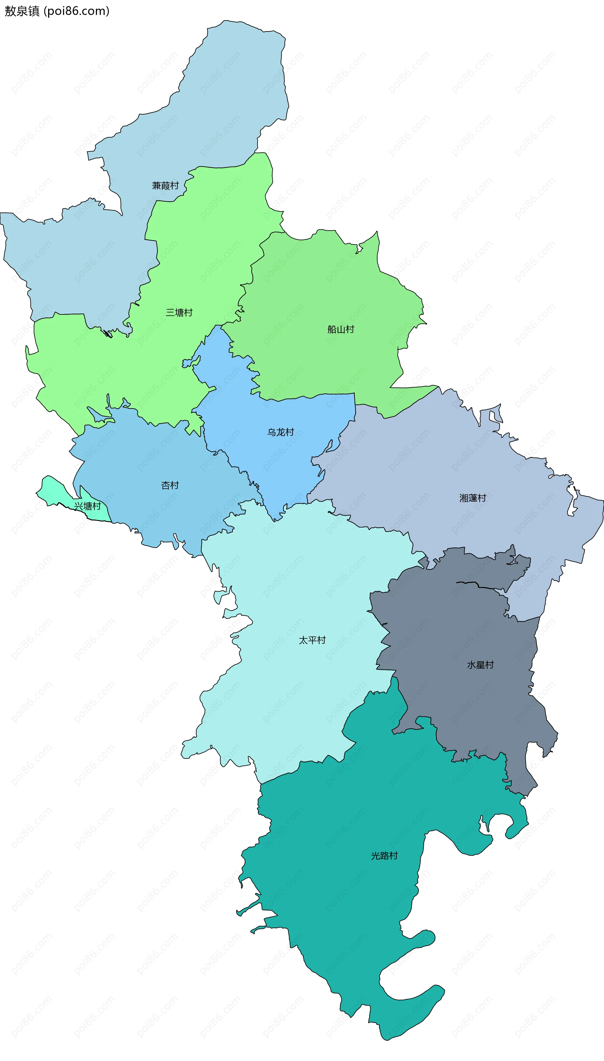 敖泉镇边界地图(五级行政区划)