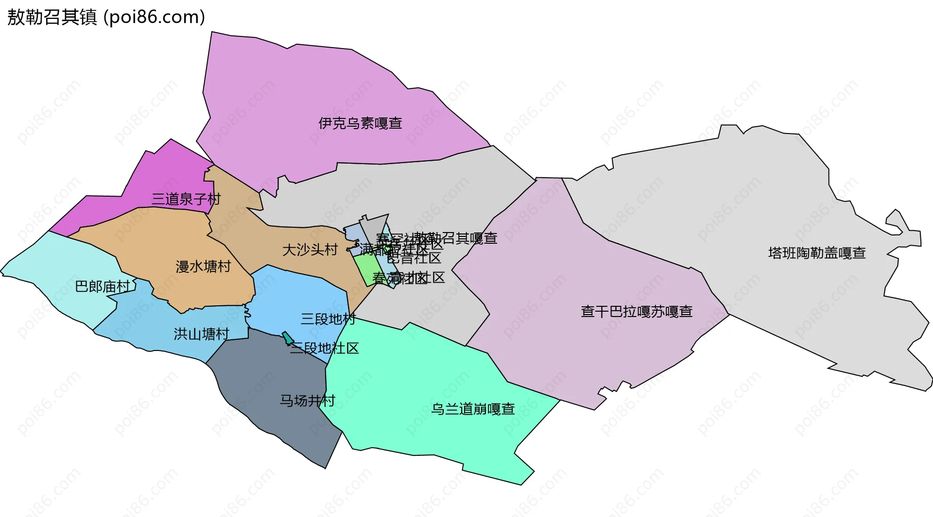 敖勒召其镇边界地图(五级行政区划)