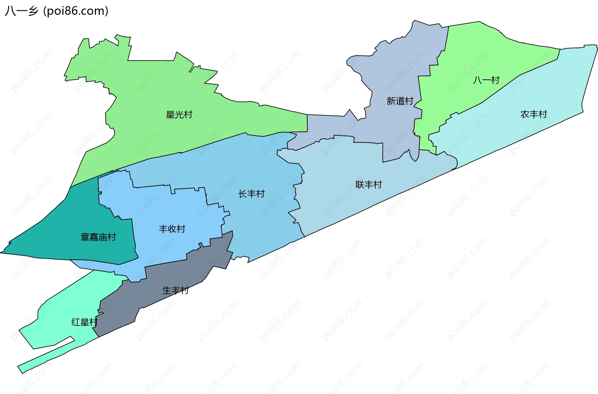八一乡边界地图(五级行政区划)