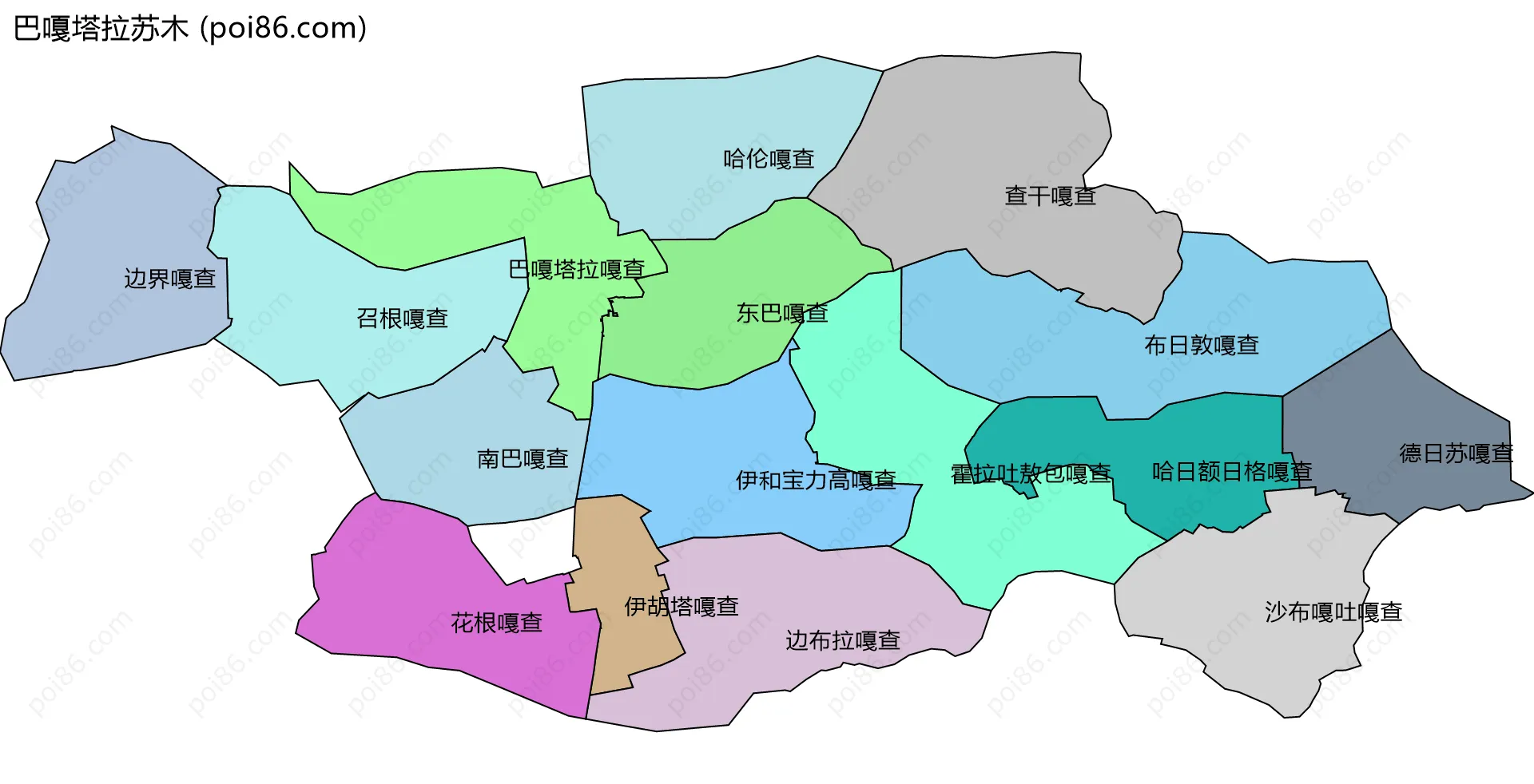 巴嘎塔拉苏木边界地图(五级行政区划)