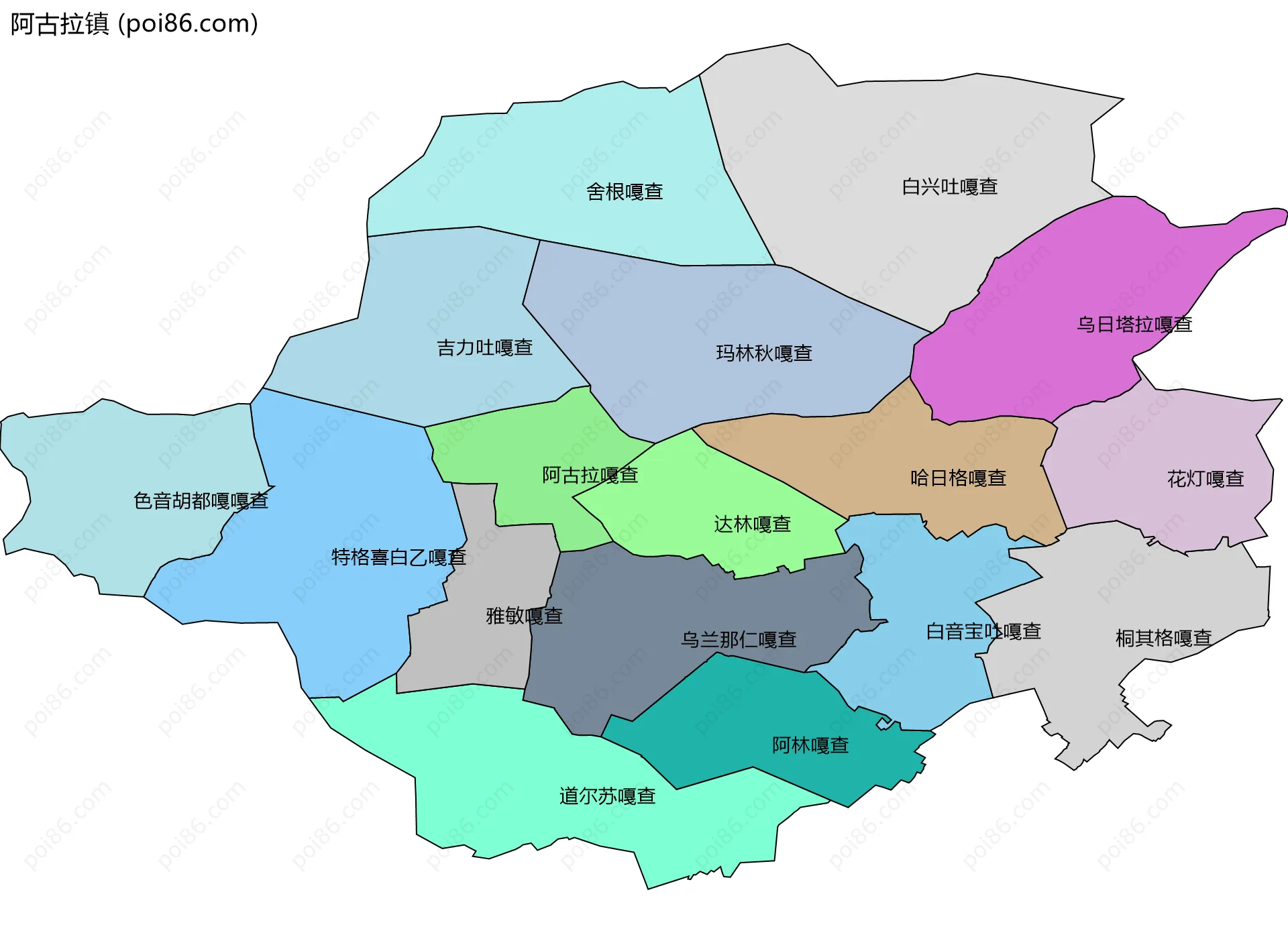 阿古拉镇边界地图(五级行政区划)