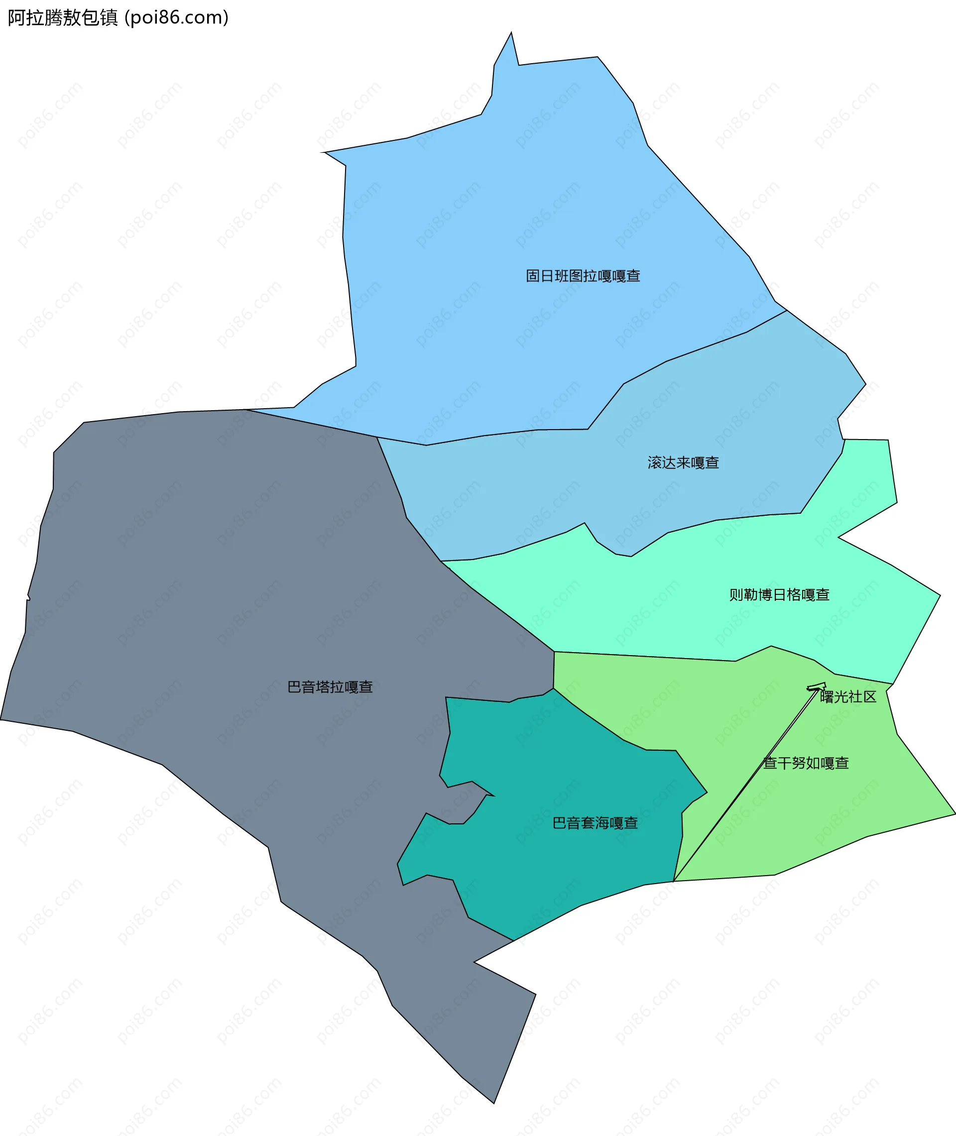 阿拉腾敖包镇边界地图(五级行政区划)