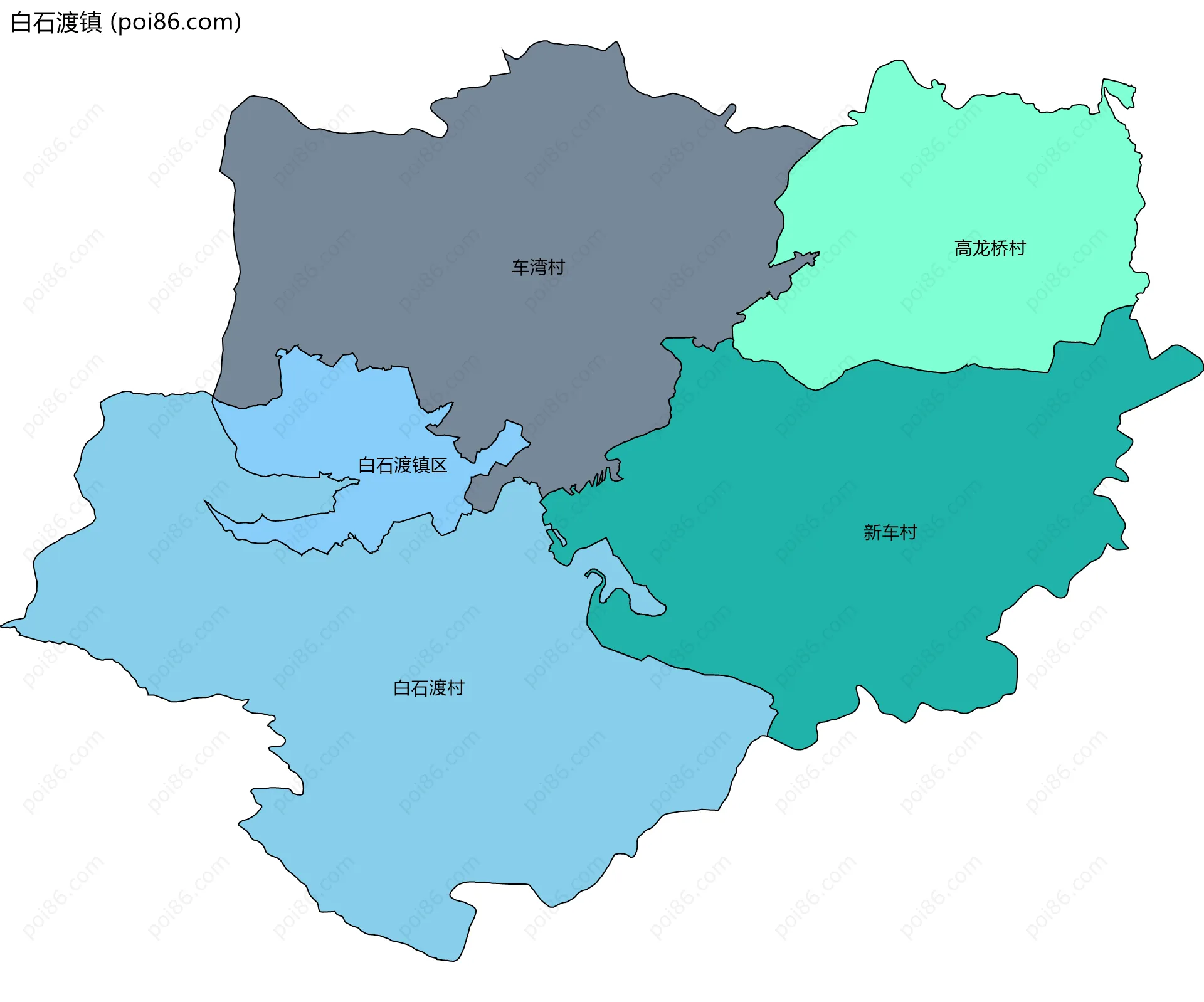 白石渡镇边界地图(五级行政区划)