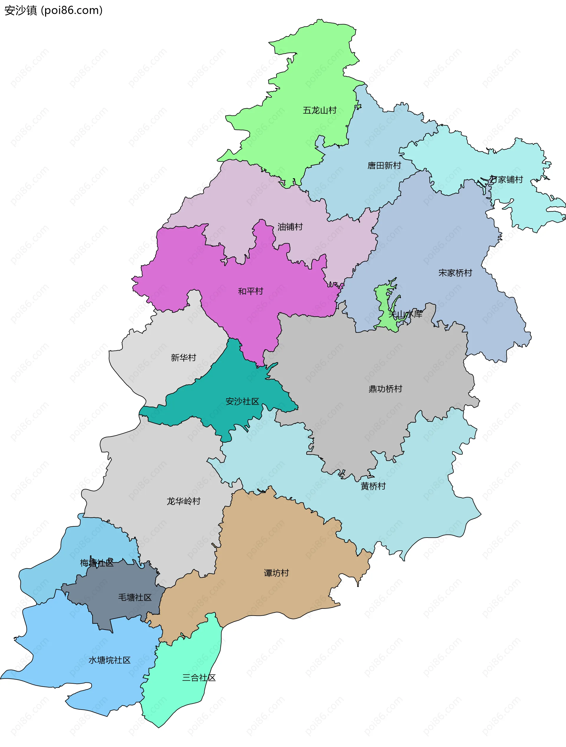 安沙镇边界地图(五级行政区划)