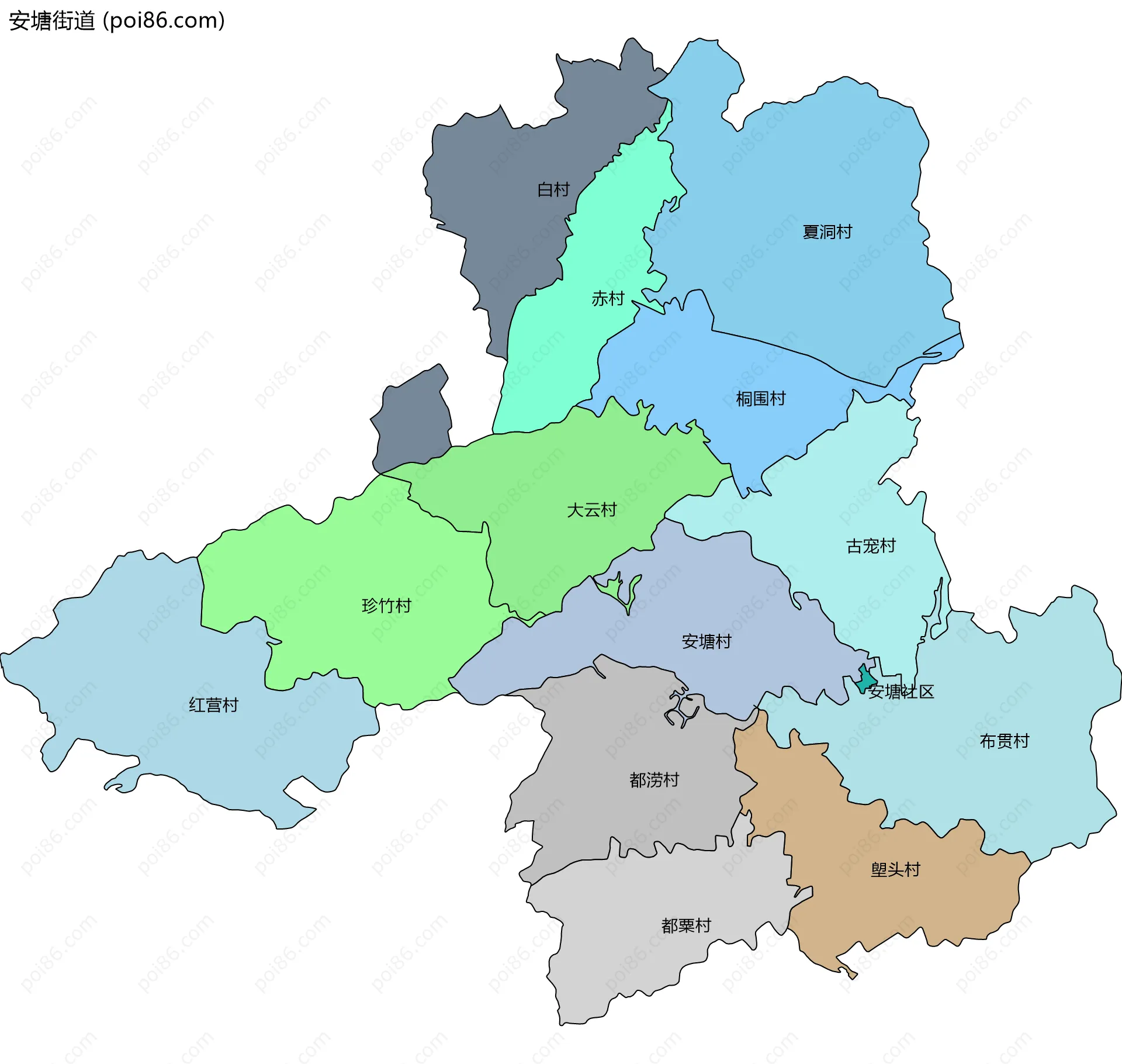 安塘街道边界地图(五级行政区划)