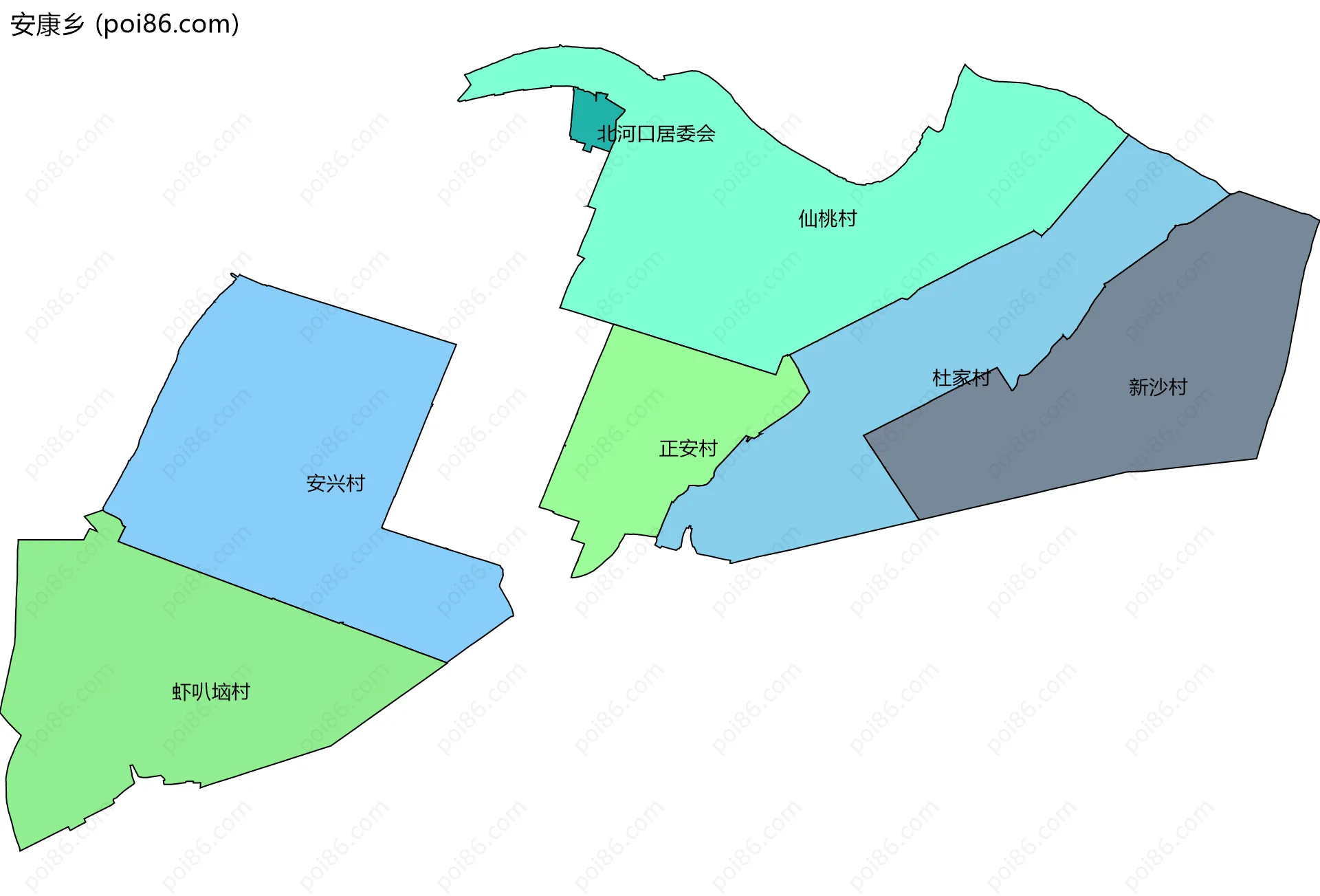安康乡边界地图(五级行政区划)