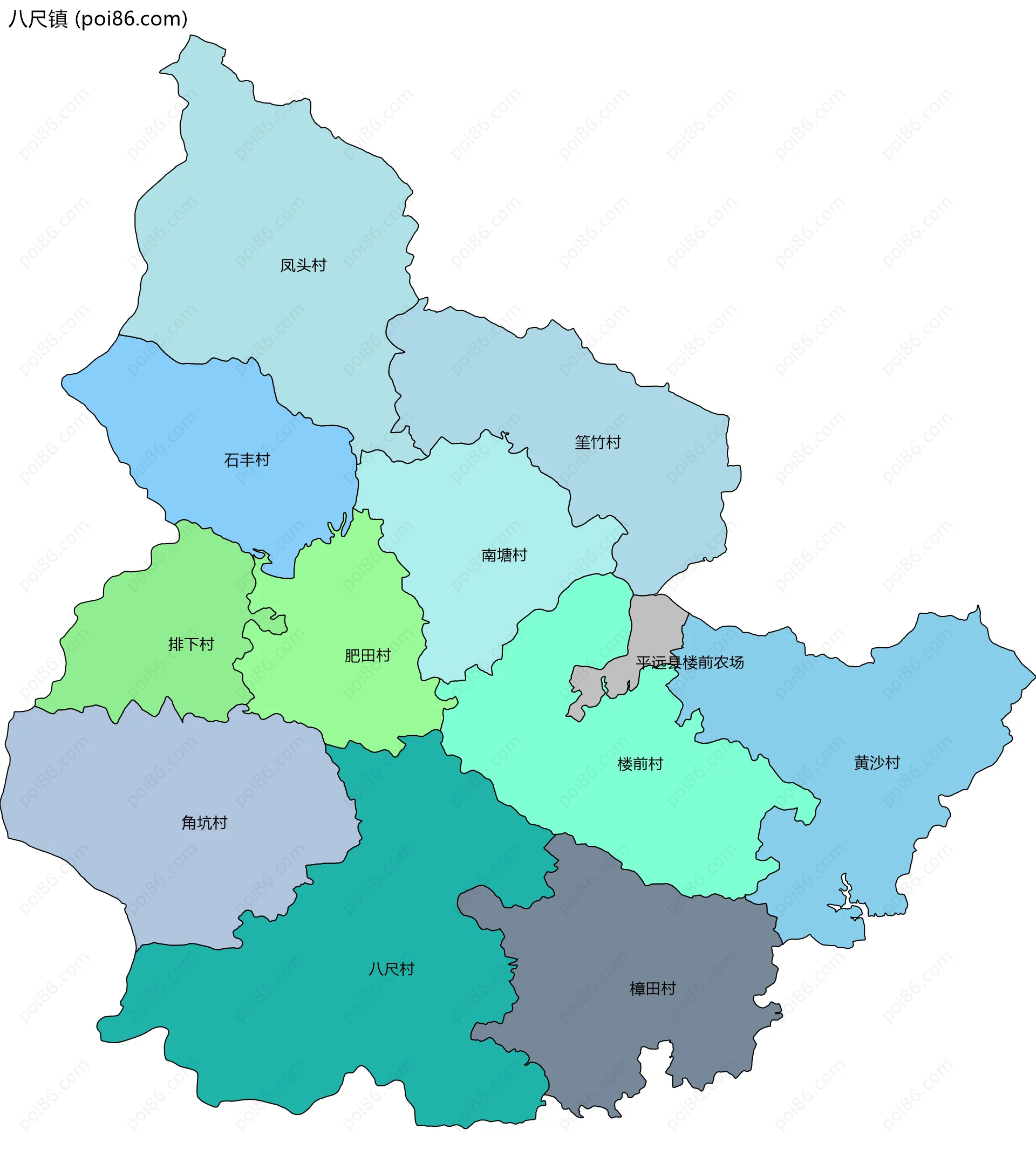 八尺镇边界地图(五级行政区划)