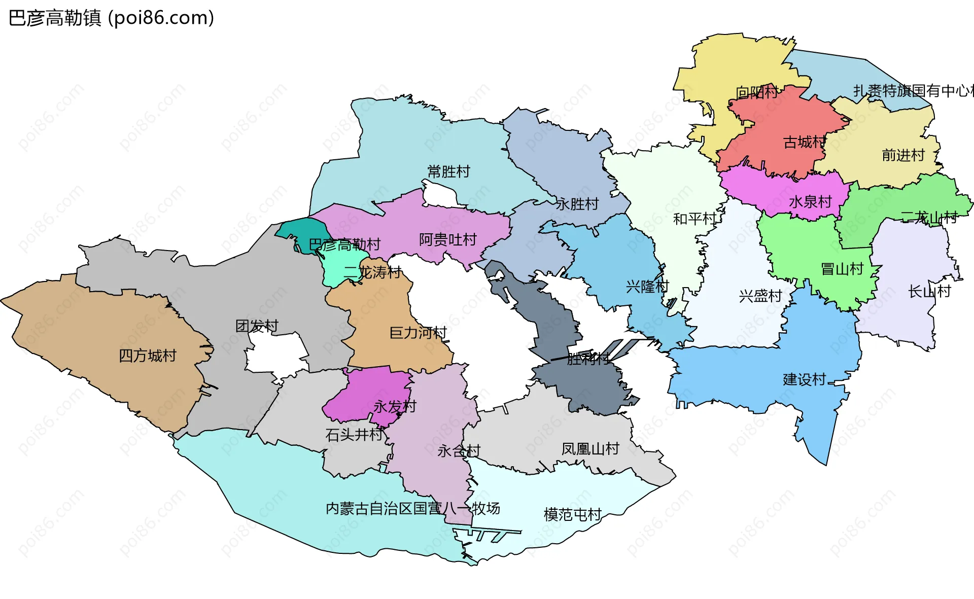 巴彦高勒镇边界地图(五级行政区划)