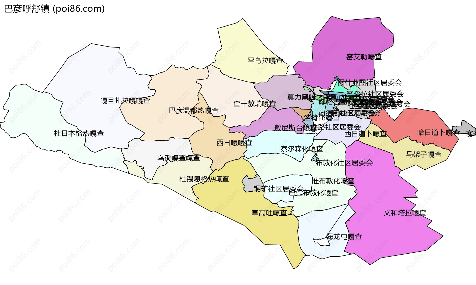 巴彦呼舒镇边界地图(五级行政区划)