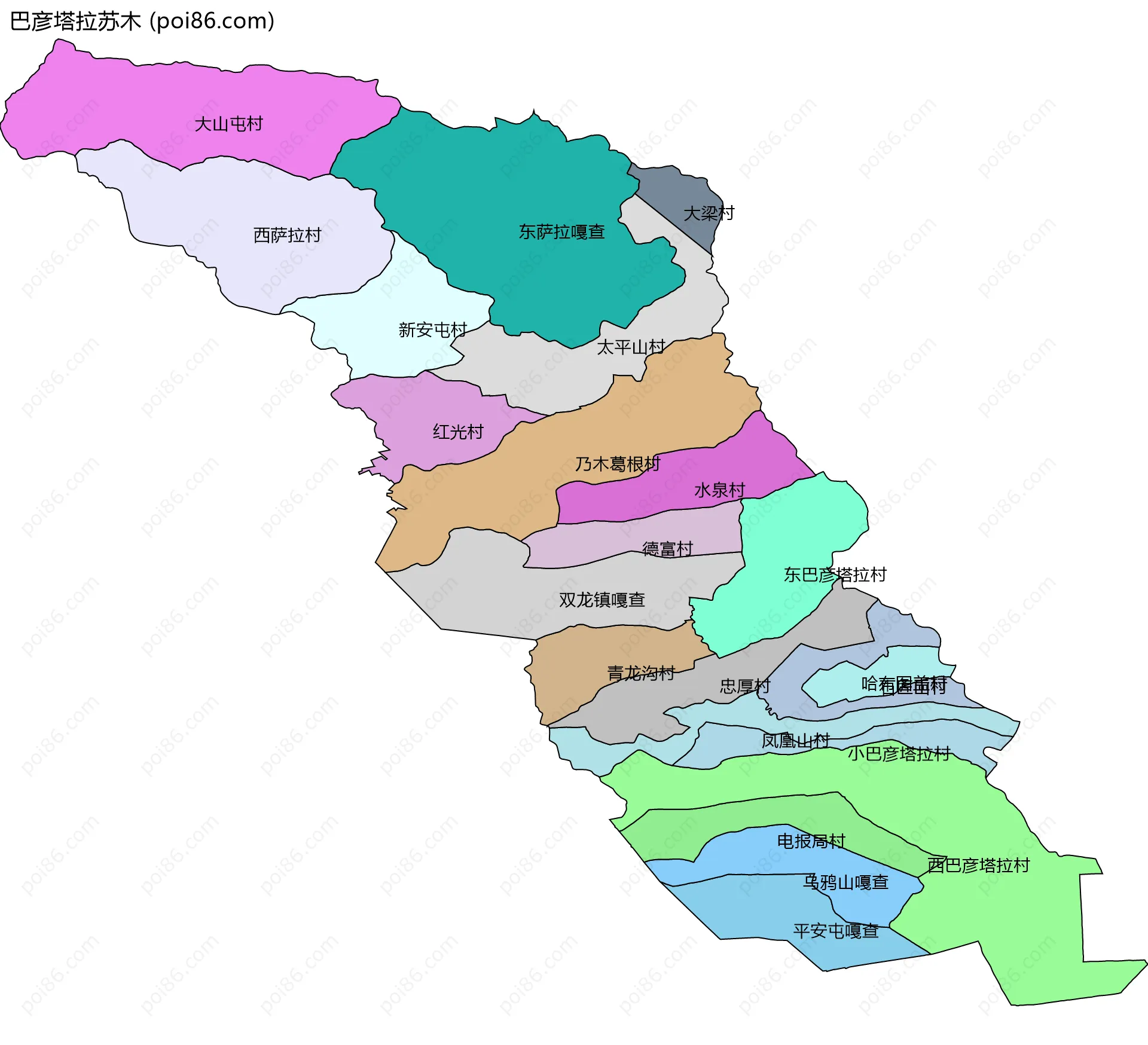 巴彦塔拉苏木边界地图(五级行政区划)