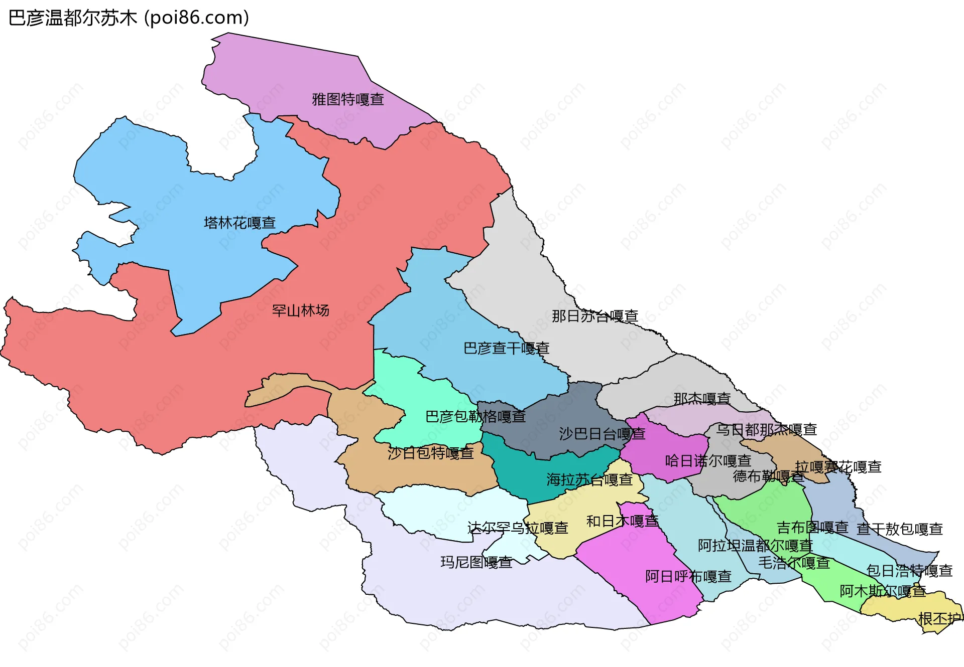 巴彦温都尔苏木边界地图(五级行政区划)