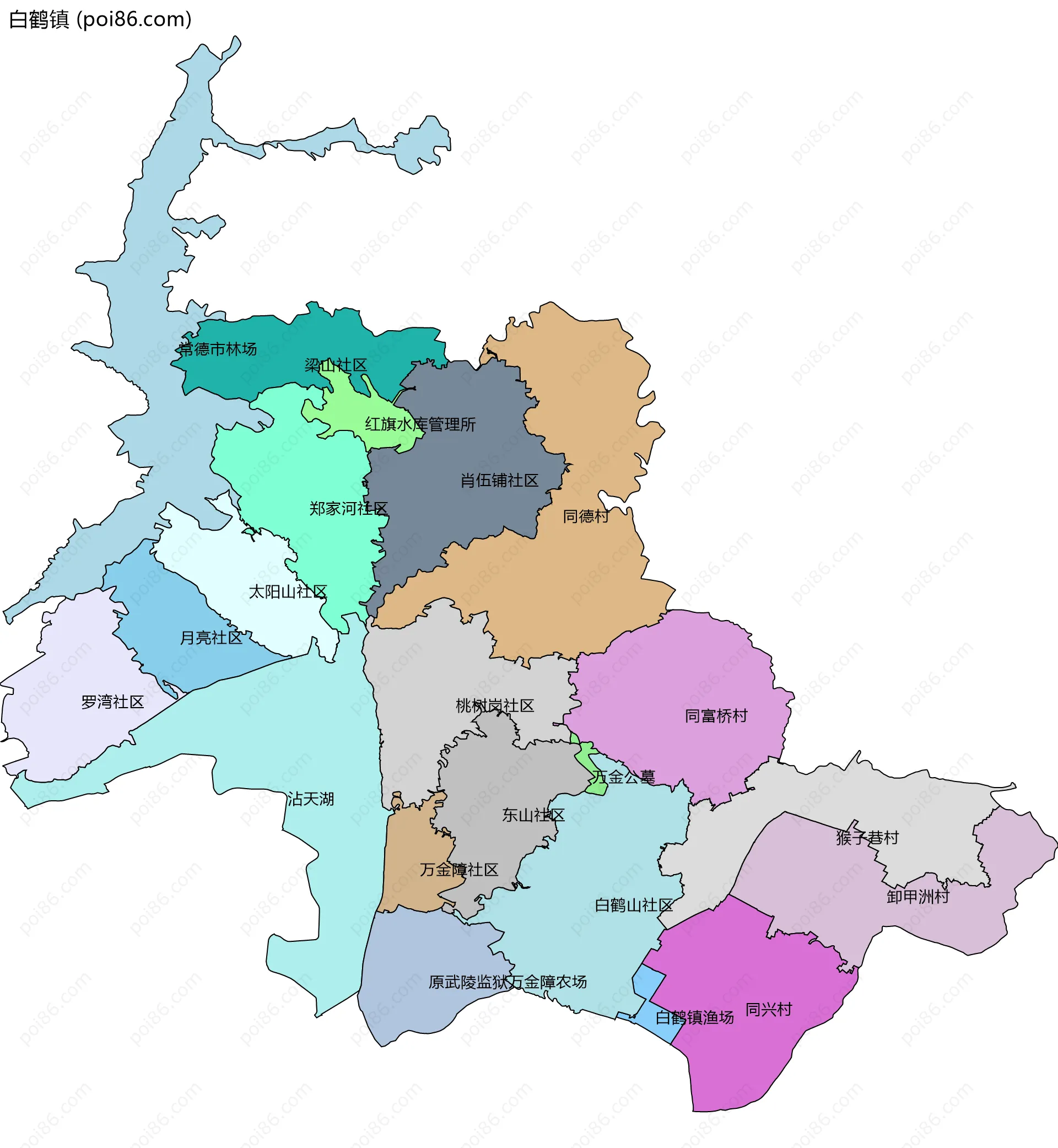 白鹤镇边界地图(五级行政区划)