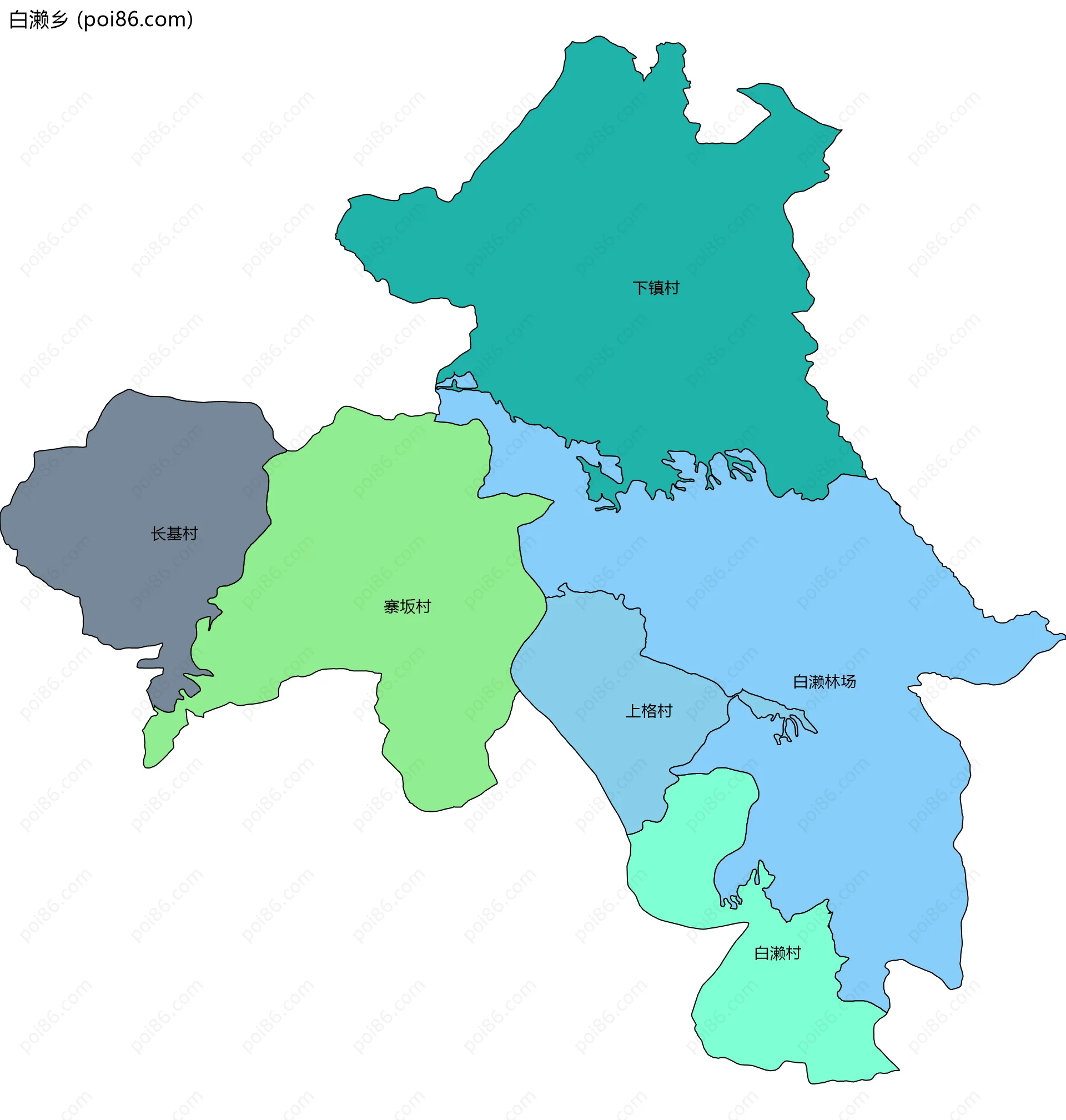 白濑乡边界地图(五级行政区划)