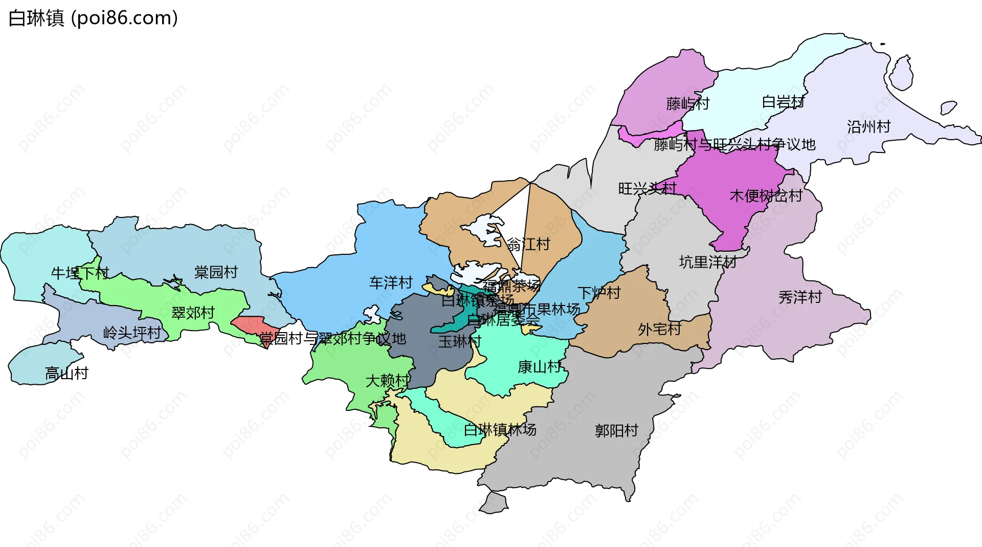 白琳镇边界地图(五级行政区划)