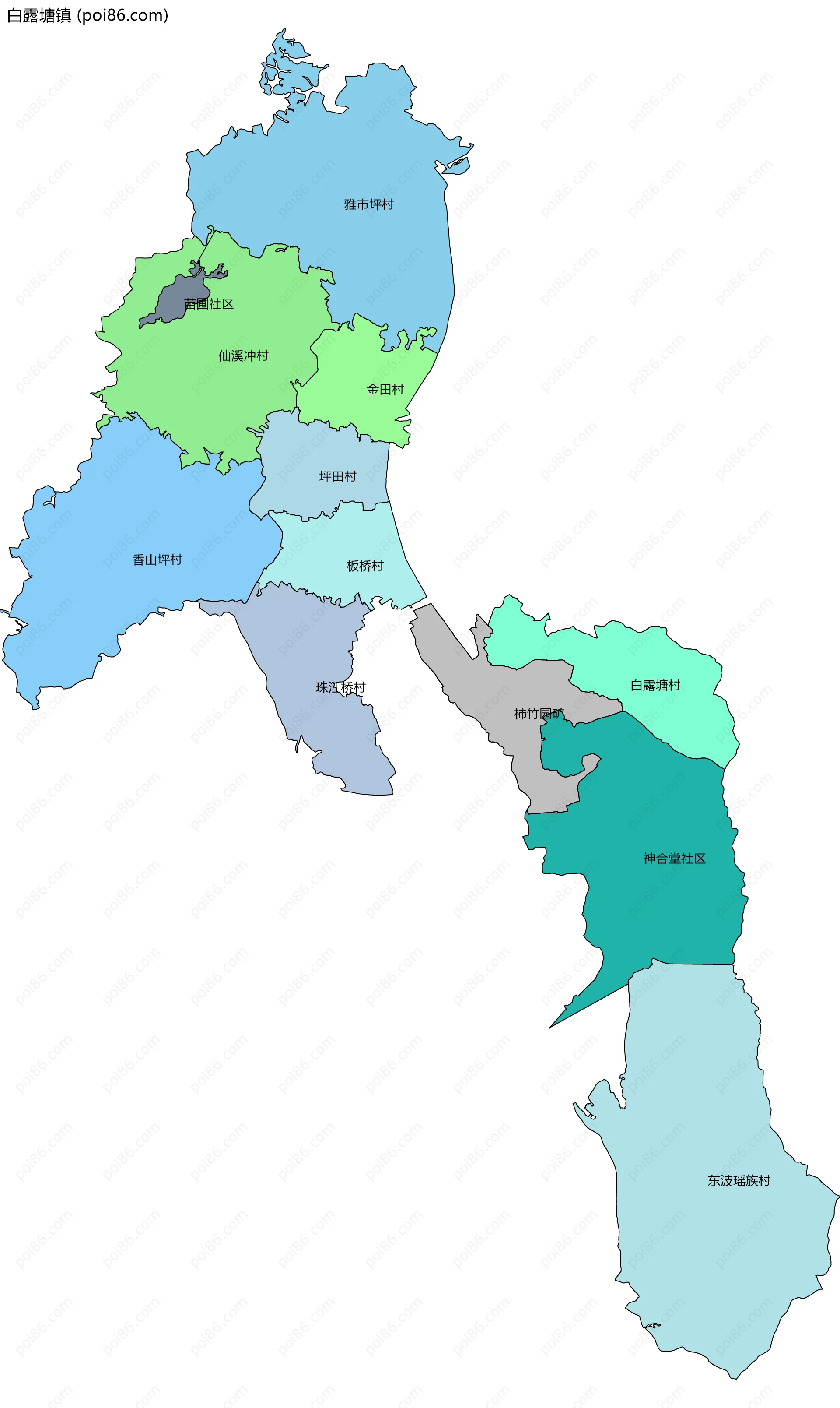 白露塘镇边界地图(五级行政区划)