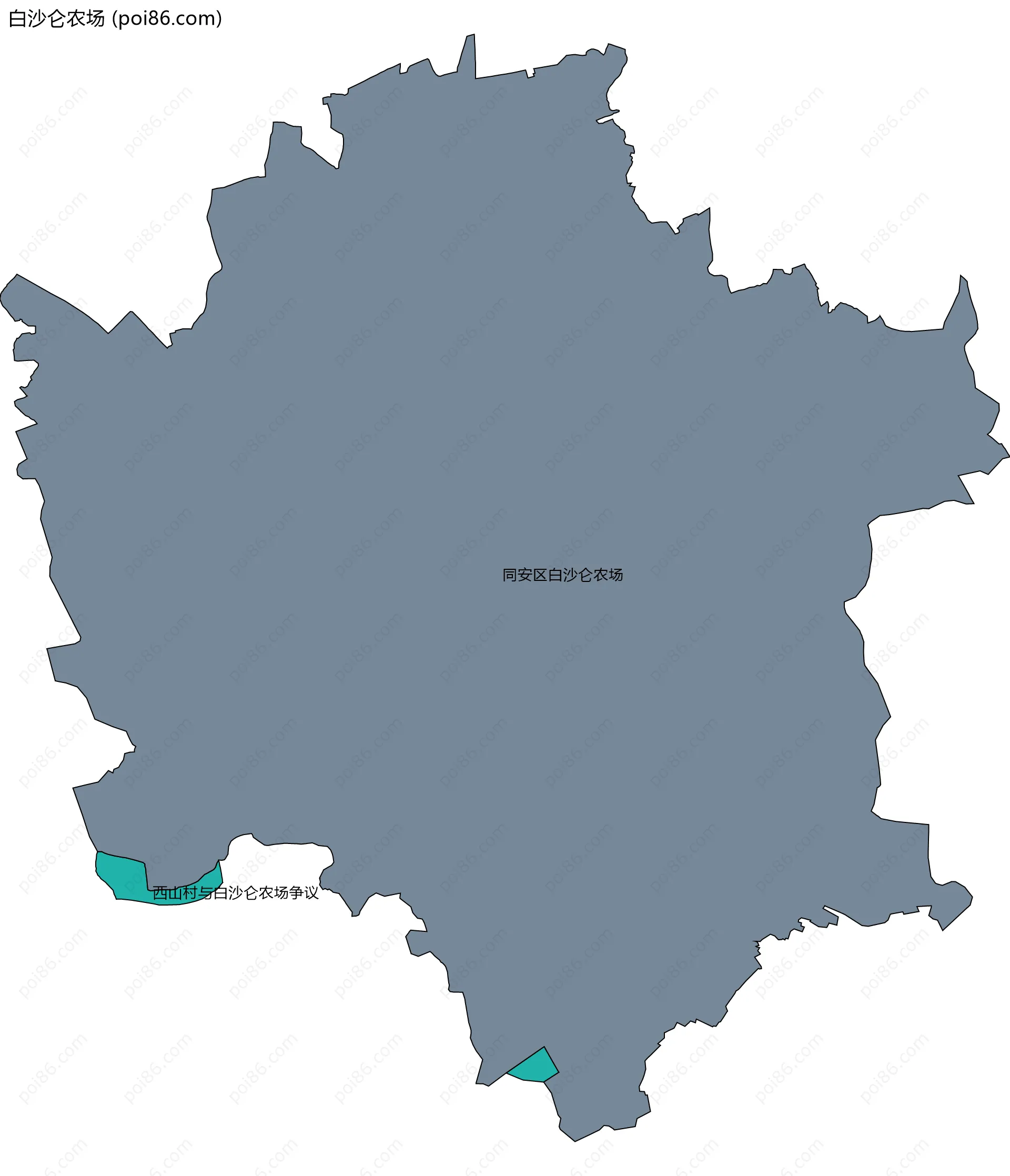 白沙仑农场边界地图(五级行政区划)